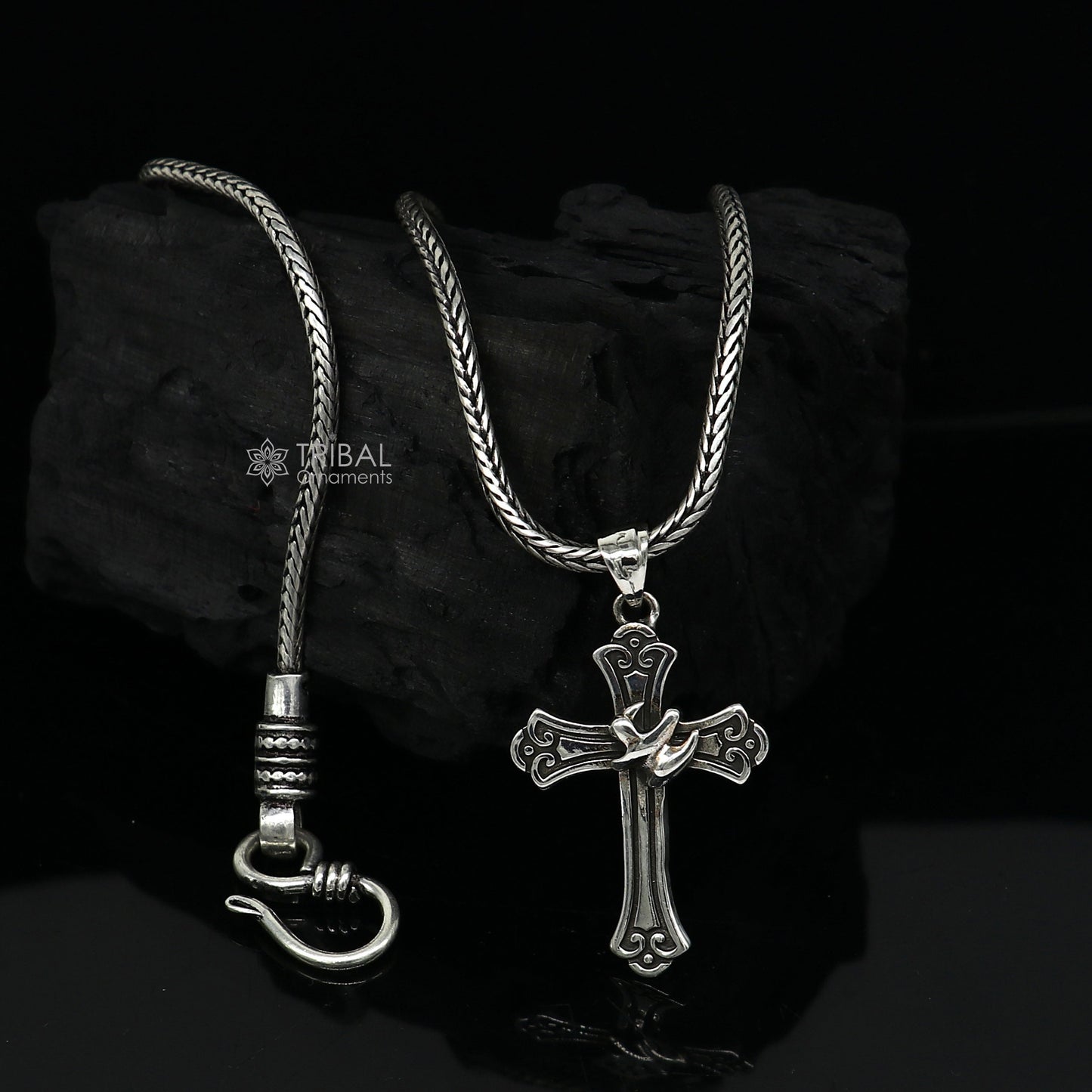 925 pure silver divine CROSS pendant best gifting pendant, wheat chain necklace locket best gifting delicate unisex jewelry nsp737 - TRIBAL ORNAMENTS
