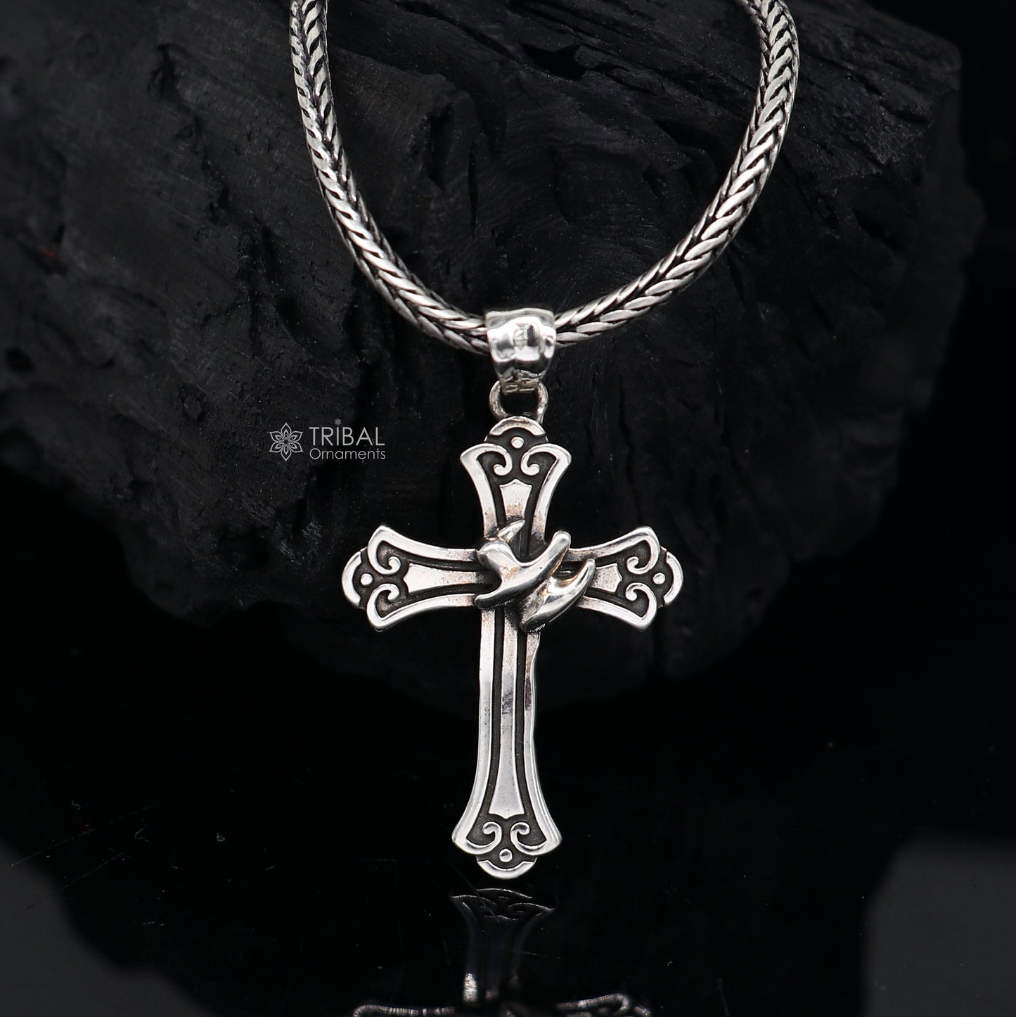 925 pure silver divine CROSS pendant best gifting pendant, wheat chain necklace locket best gifting delicate unisex jewelry nsp737 - TRIBAL ORNAMENTS