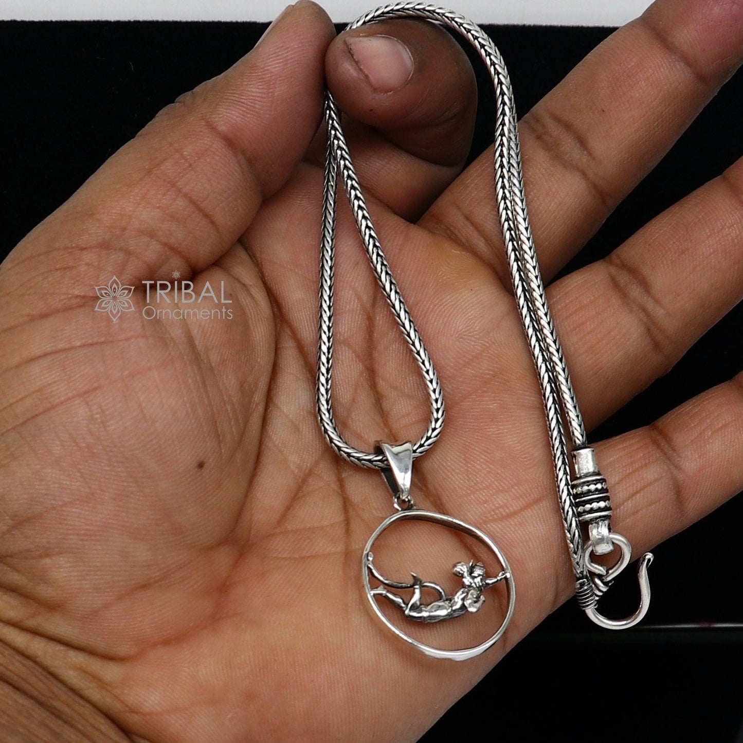 925 pure silver LORD HANUMAN pendant best gifting pendant, wheat chain necklace locket best gifting delicate unisex jewelry nsp742 - TRIBAL ORNAMENTS