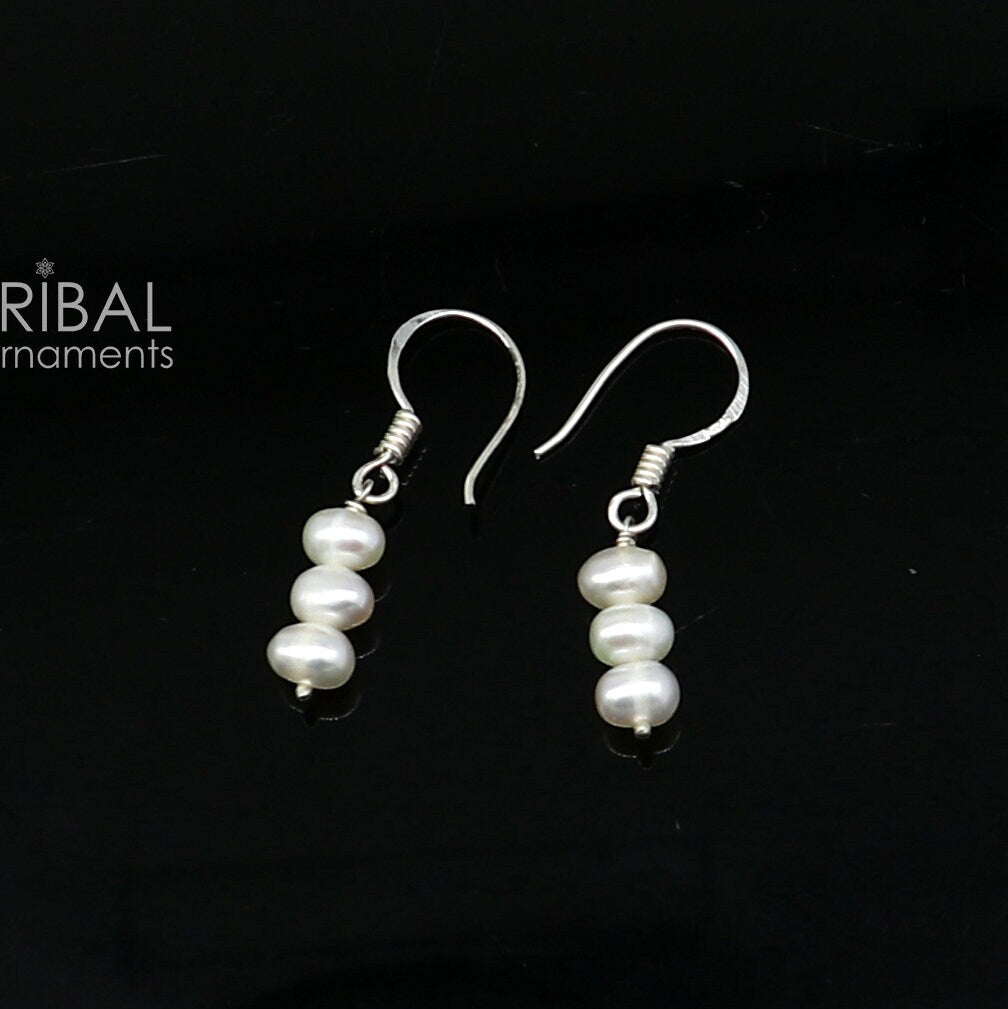 Unique 925 Sterling silver handmade fabulous Hoops earrings with gorgeous pearls stone stylish light weight delicate jewelry s1208 - TRIBAL ORNAMENTS