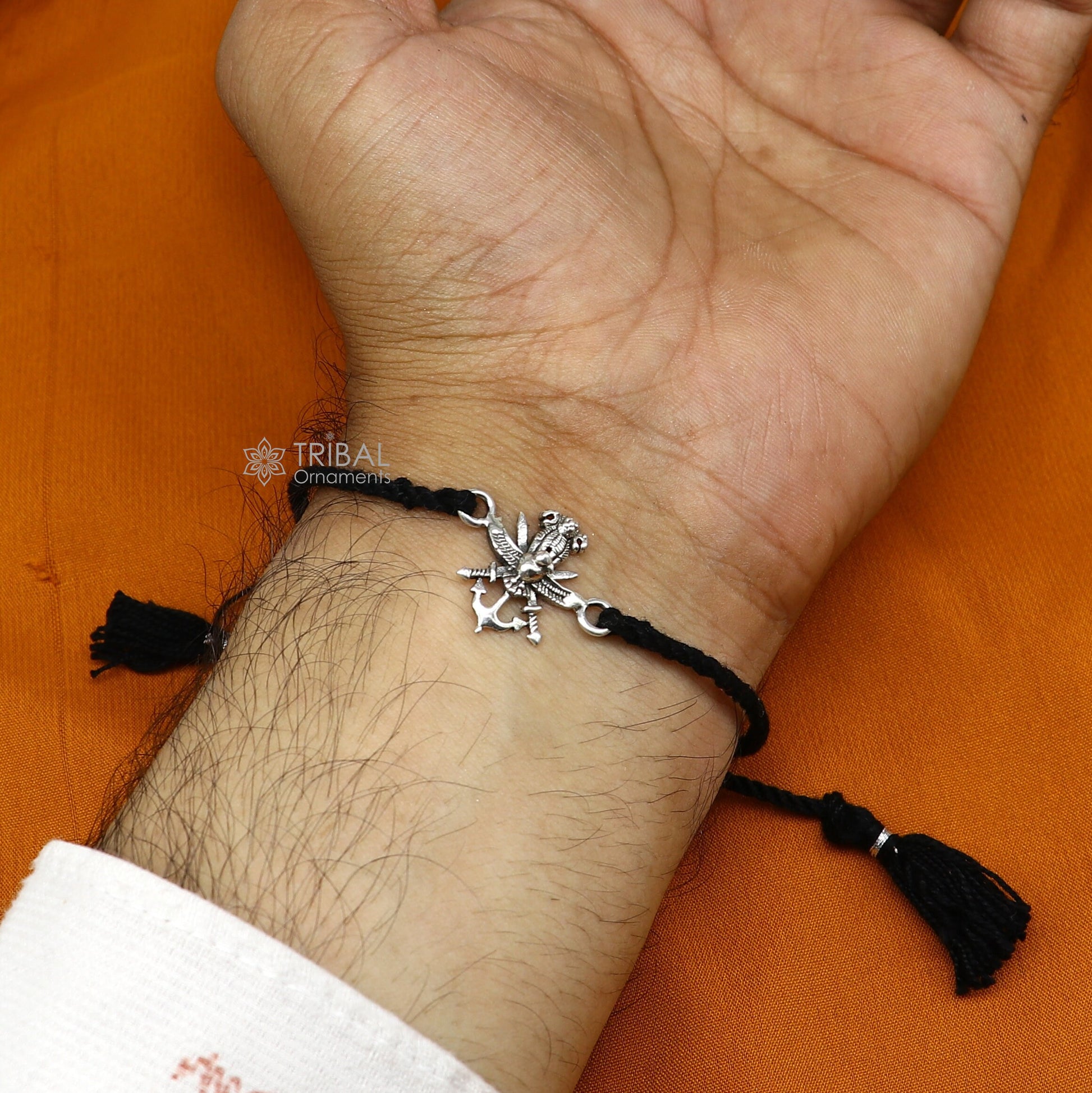 925 sterling silver handmade AumtreeloveNazar battu tri force logo Rakhi Bracelet, Exclusive sibling Bracelet Rakshabandhan gift rk304 - TRIBAL ORNAMENTS