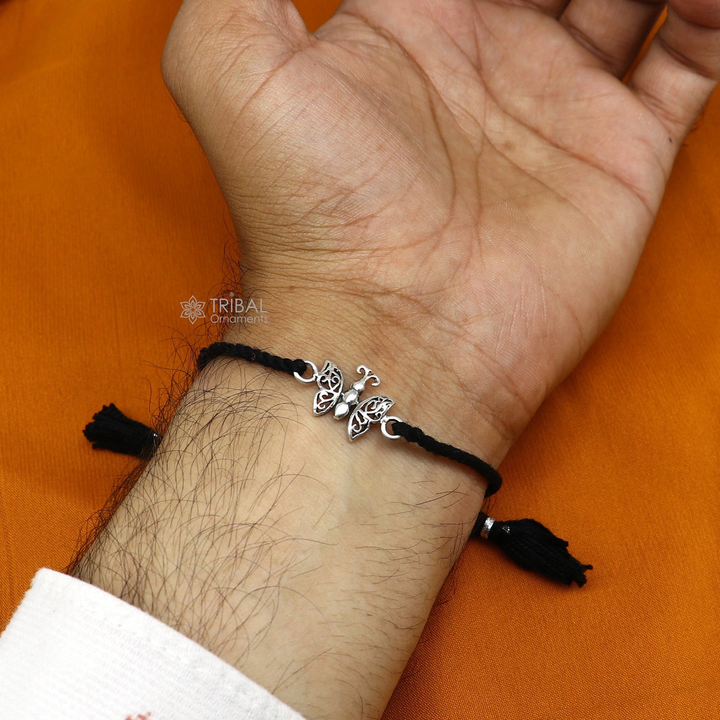 925 sterling silver handmade AumtreeloveNazar battu tri force logo Rakhi Bracelet, Exclusive sibling Bracelet Rakshabandhan gift rk304 - TRIBAL ORNAMENTS