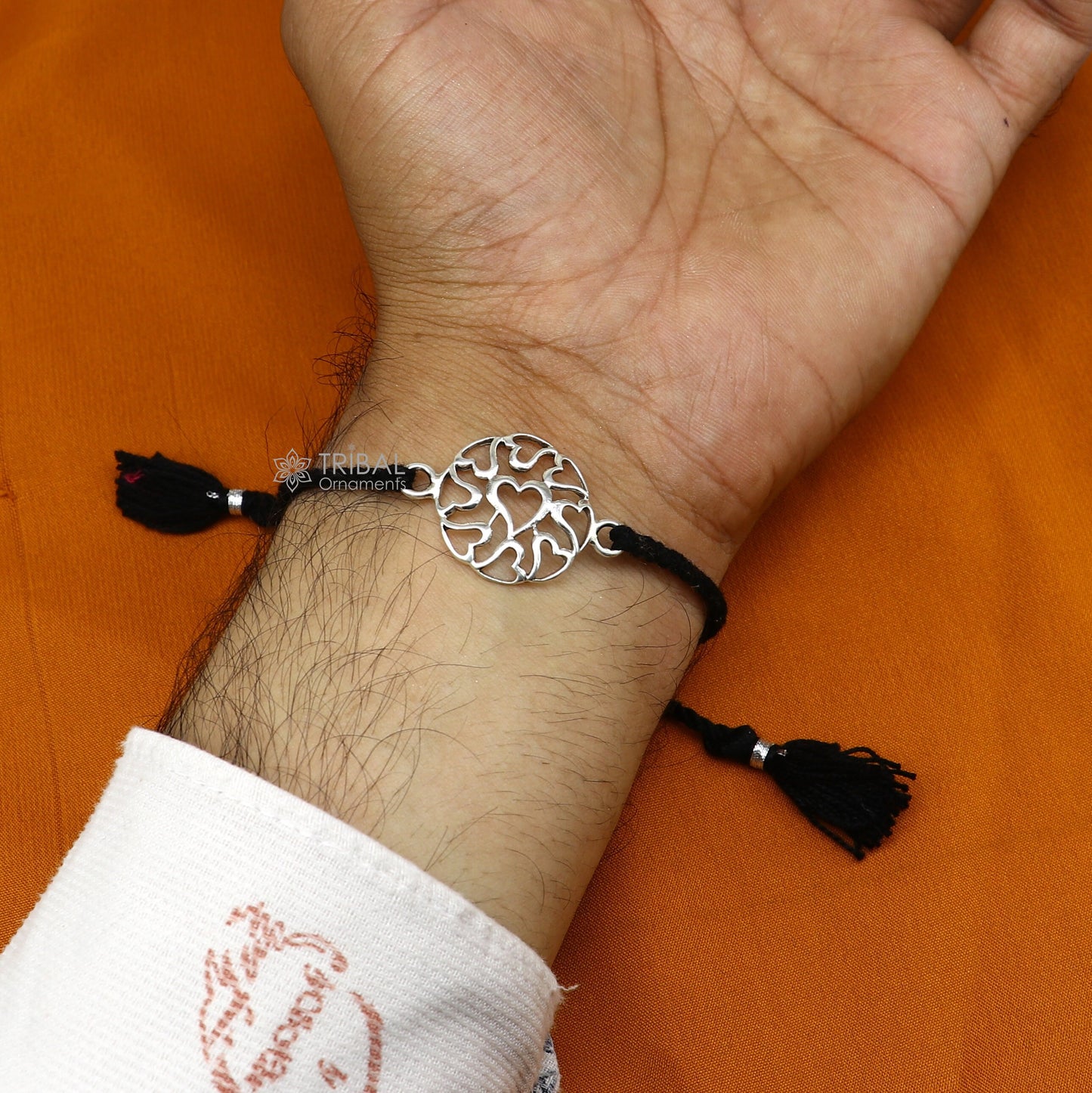 925 sterling silver handmade AumtreeloveNazar battu tri force logo Rakhi Bracelet, Exclusive sibling Bracelet Rakshabandhan gift rk304 - TRIBAL ORNAMENTS