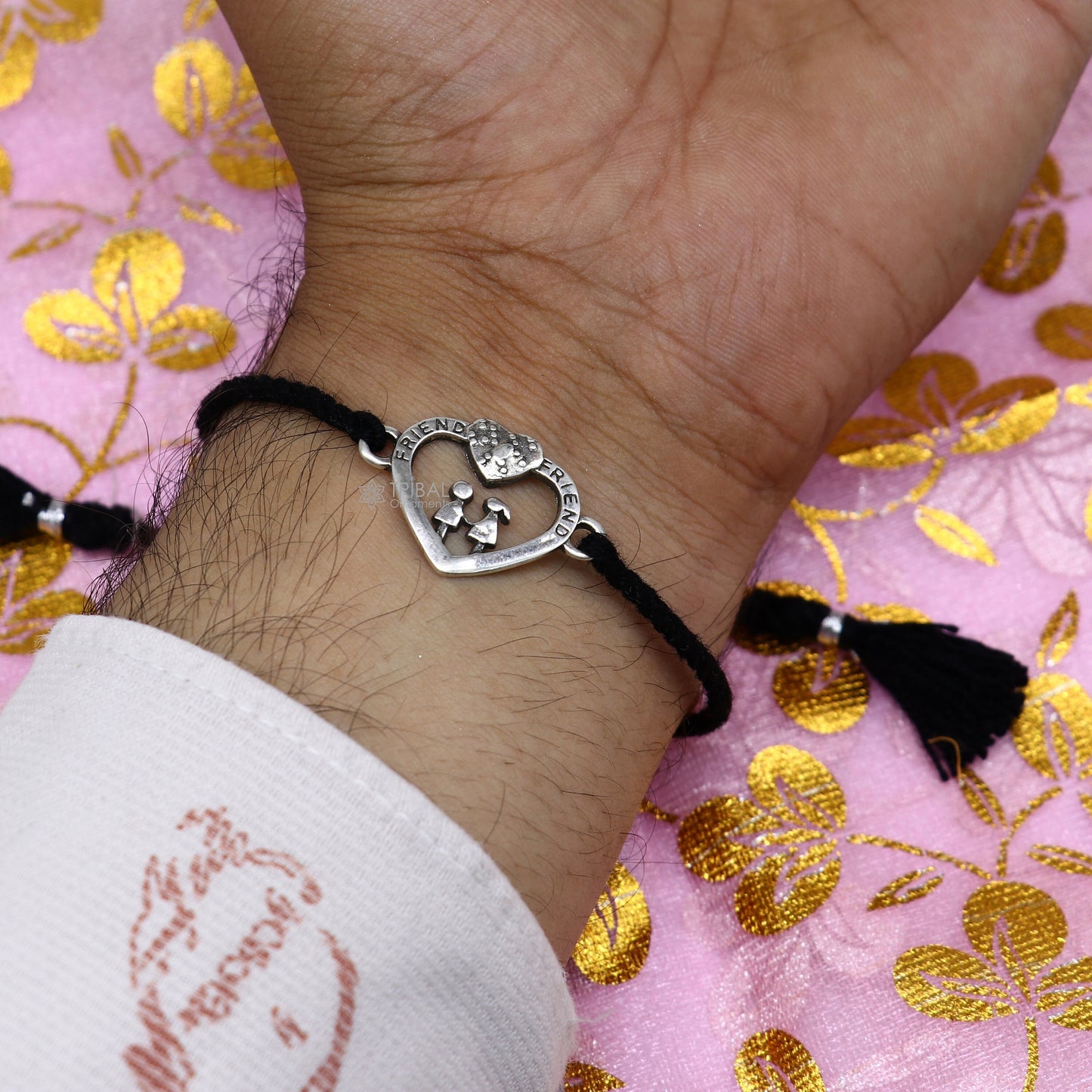 925 sterling silver handmade AumtreeloveNazar battu tri force logo Rakhi Bracelet, Exclusive sibling Bracelet Rakshabandhan gift rk304 - TRIBAL ORNAMENTS