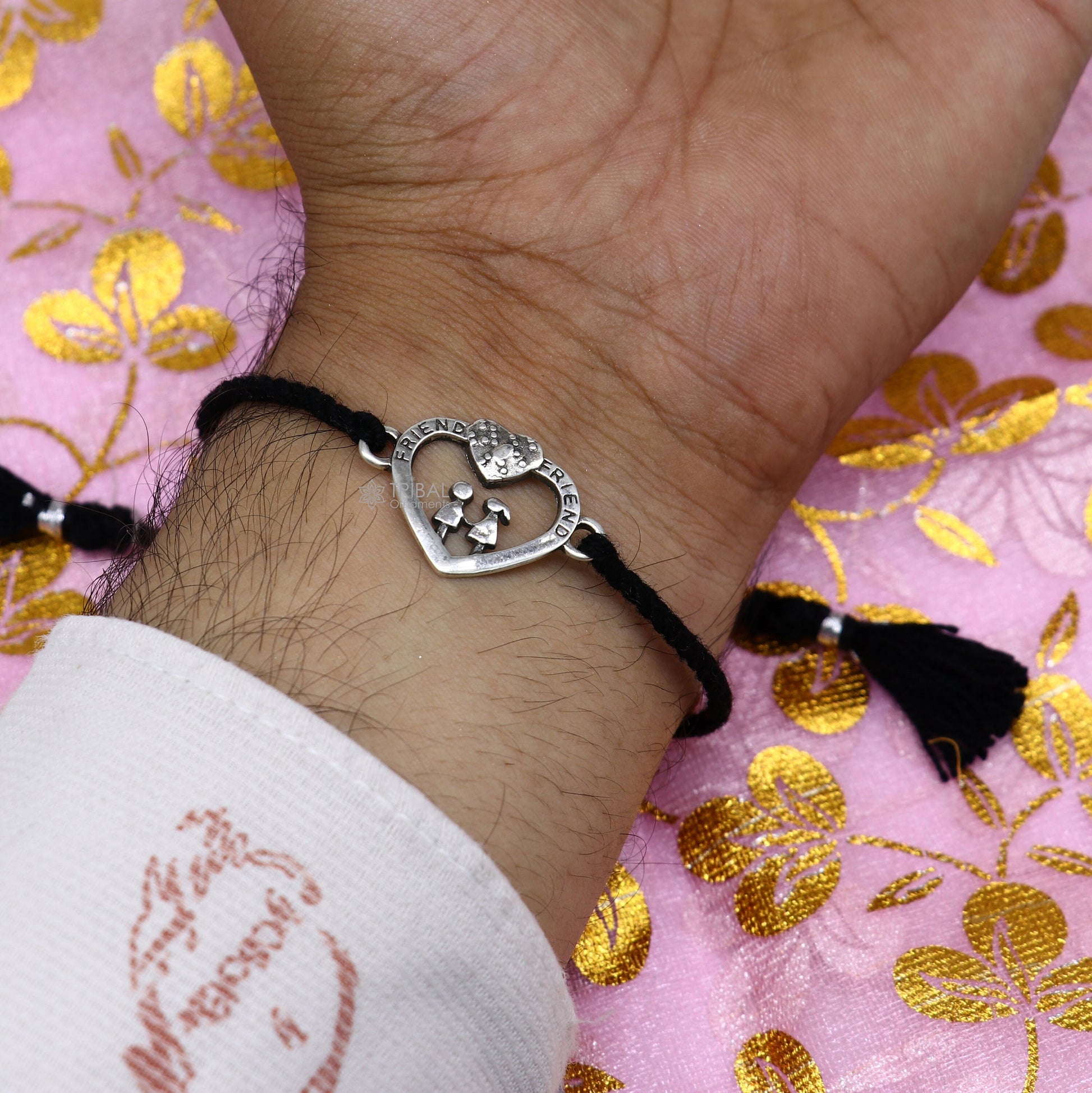 925 sterling silver handmade AumtreeloveNazar battu tri force logo Rakhi Bracelet, Exclusive sibling Bracelet Rakshabandhan gift rk304 - TRIBAL ORNAMENTS