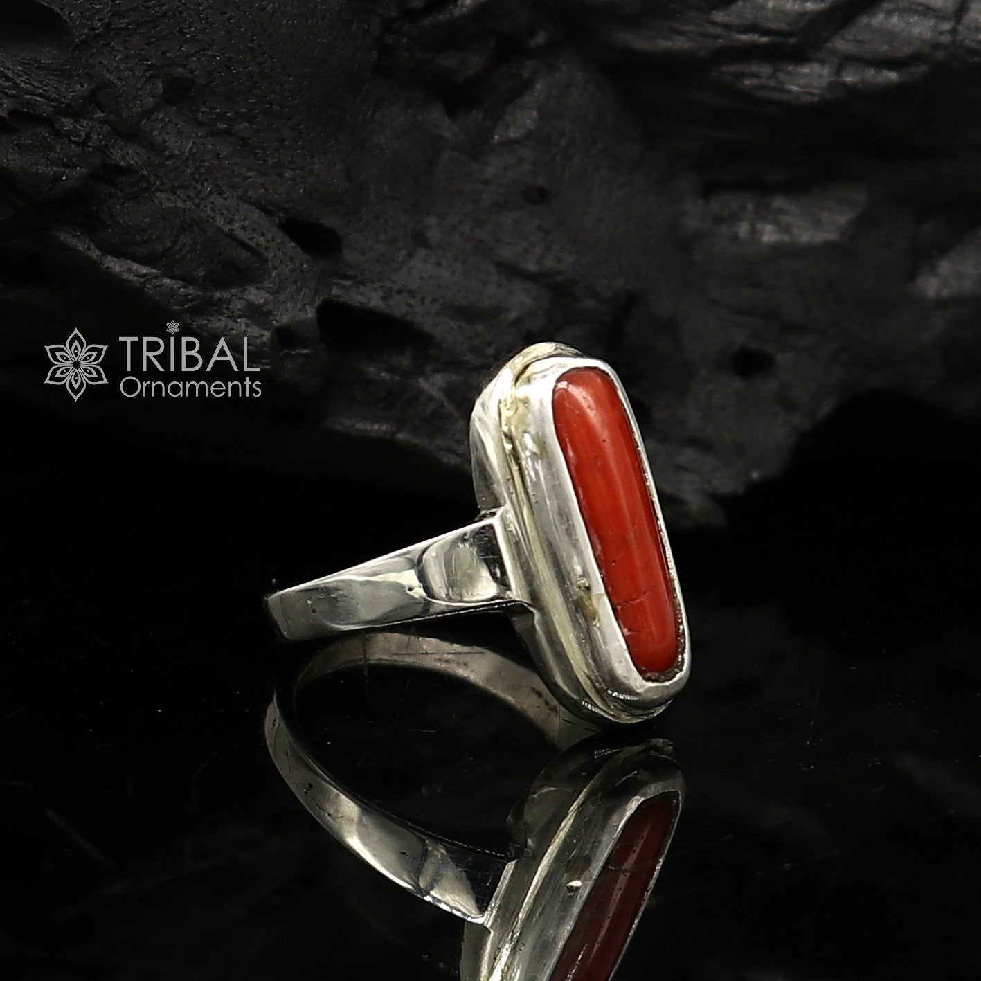 Authentic real Coral (Munga) stone 925 sterling silver handmade ring band for both men's and girl's, best Astro ring sr379 - TRIBAL ORNAMENTS