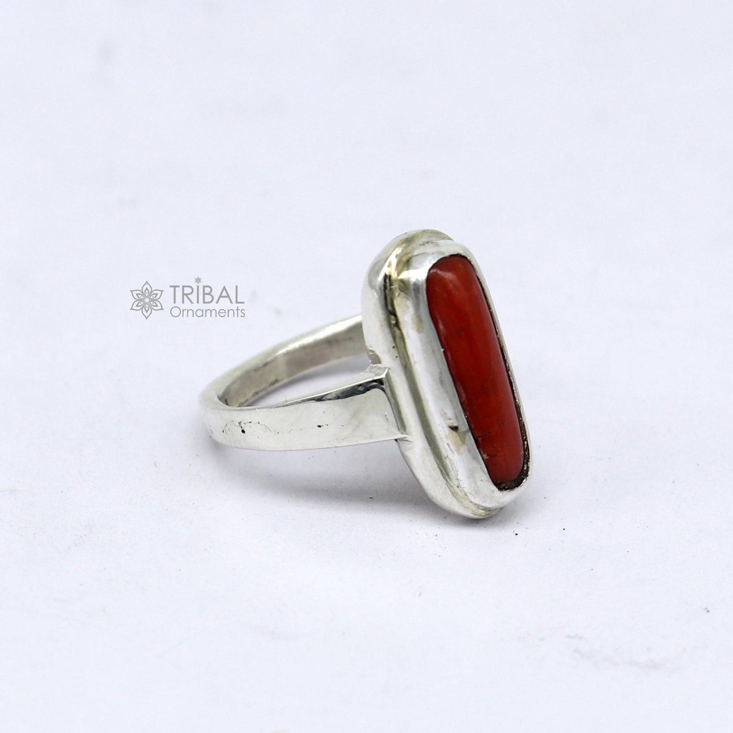 Authentic real Coral (Munga) stone 925 sterling silver handmade ring band for both men's and girl's, best Astro ring sr379 - TRIBAL ORNAMENTS