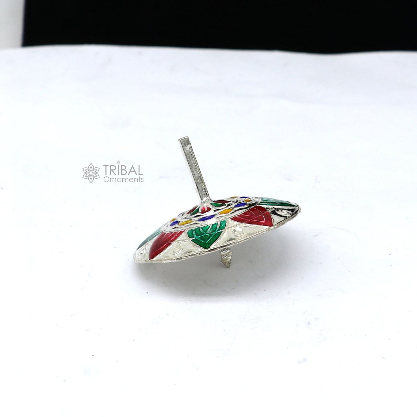 925 sterling silver handmade enamel work Firki or Lattu toy , best silver toy for your baby krishna idols, best silver article india su1152 - TRIBAL ORNAMENTS