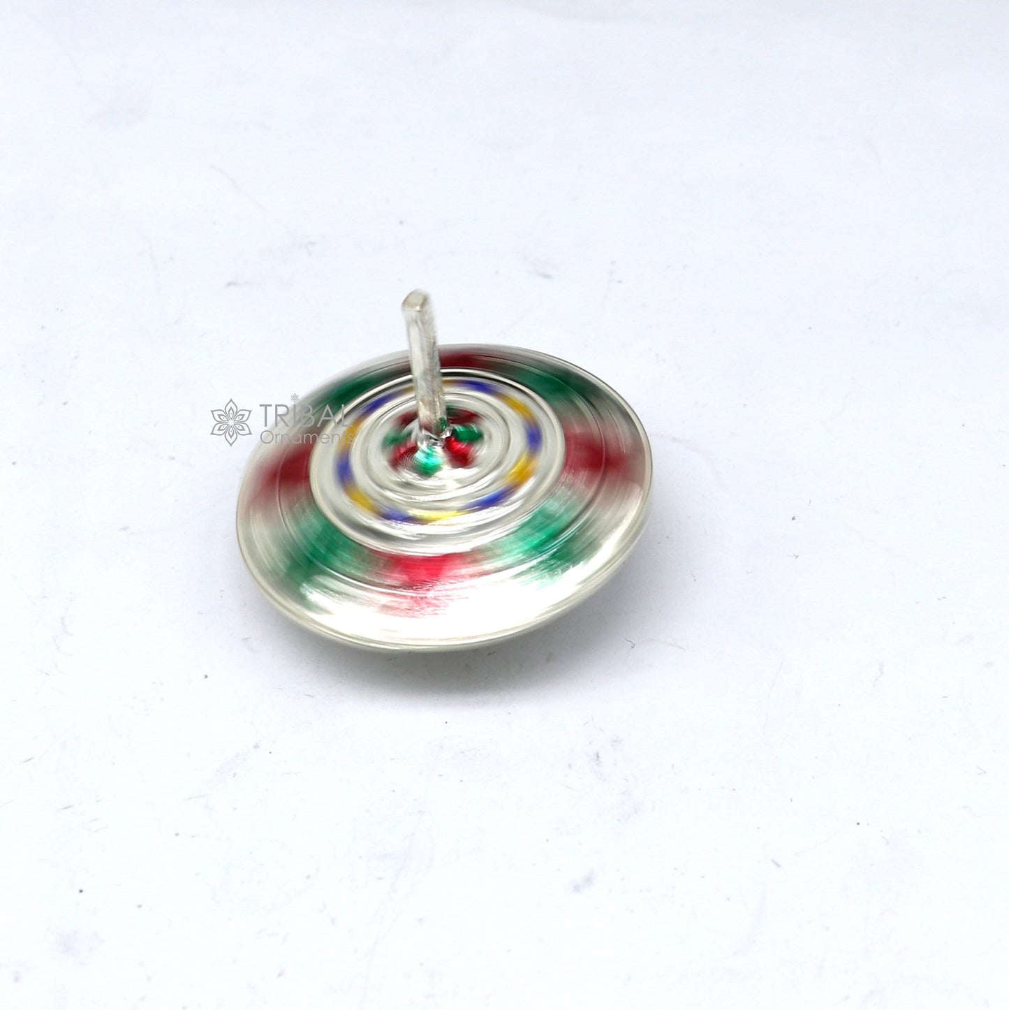 925 sterling silver handmade enamel work Firki or Lattu toy , best silver toy for your baby krishna idols, best silver article india su1152 - TRIBAL ORNAMENTS