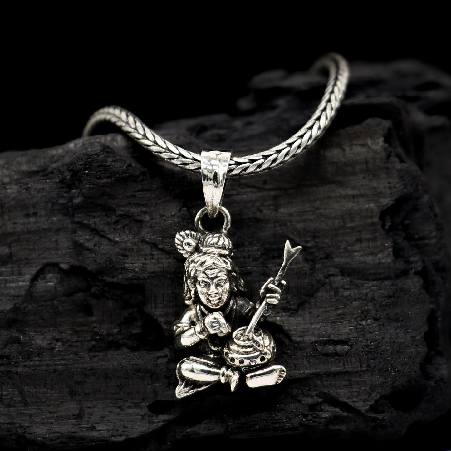 Little Krishna 925 sterling silver trendy lord Krishna Makhan Gopala pendant daily use pendant best delicate necklace jewelry NSP681 - TRIBAL ORNAMENTS