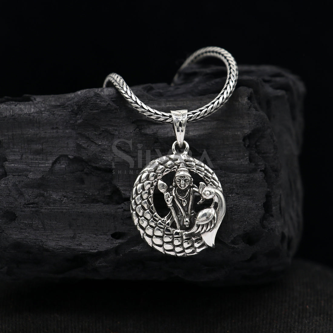 925 sterling silver Divine lord murugan KARTIKEYA pendant, excellent vintage designer silver handmade elegant pendant jewelry NSP683 - TRIBAL ORNAMENTS