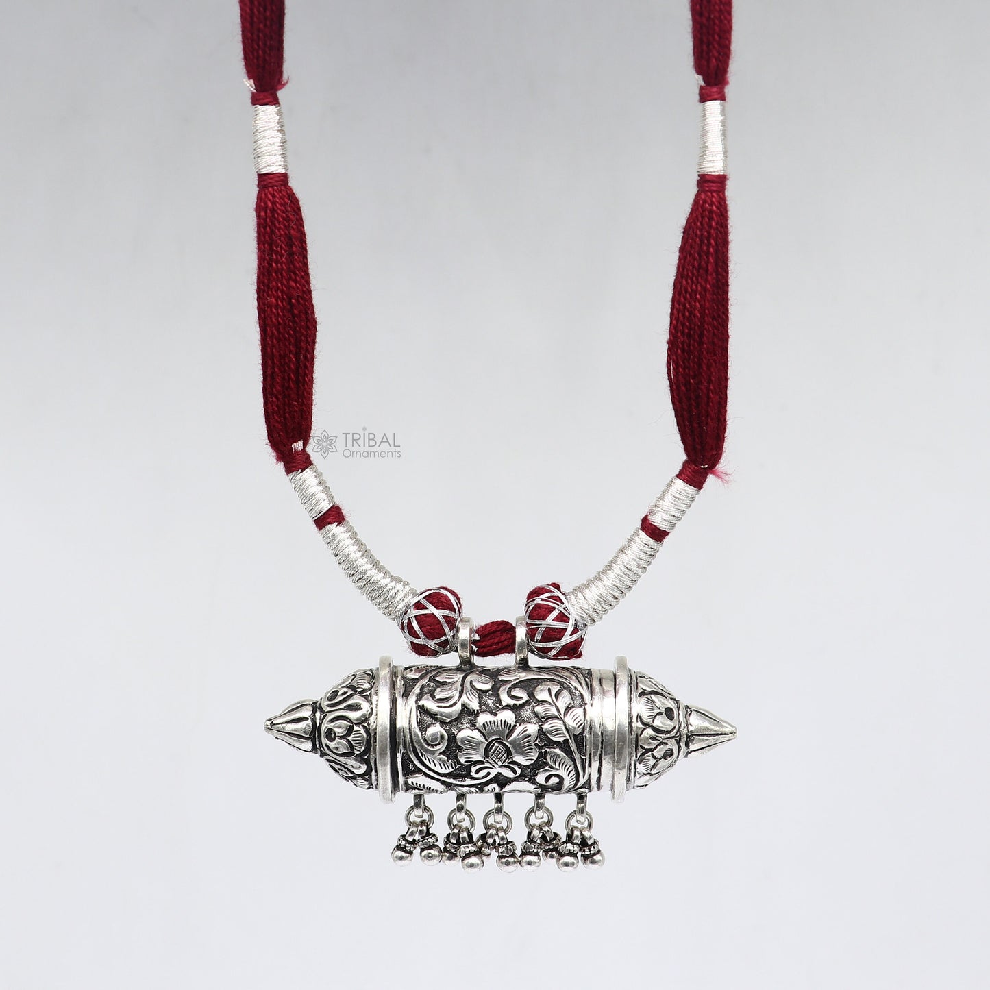 925 sterling silver amulet taviz pendant tribal ethnic necklace adjust with back thread knot, unique cultural mantra box jewelry set638 - TRIBAL ORNAMENTS