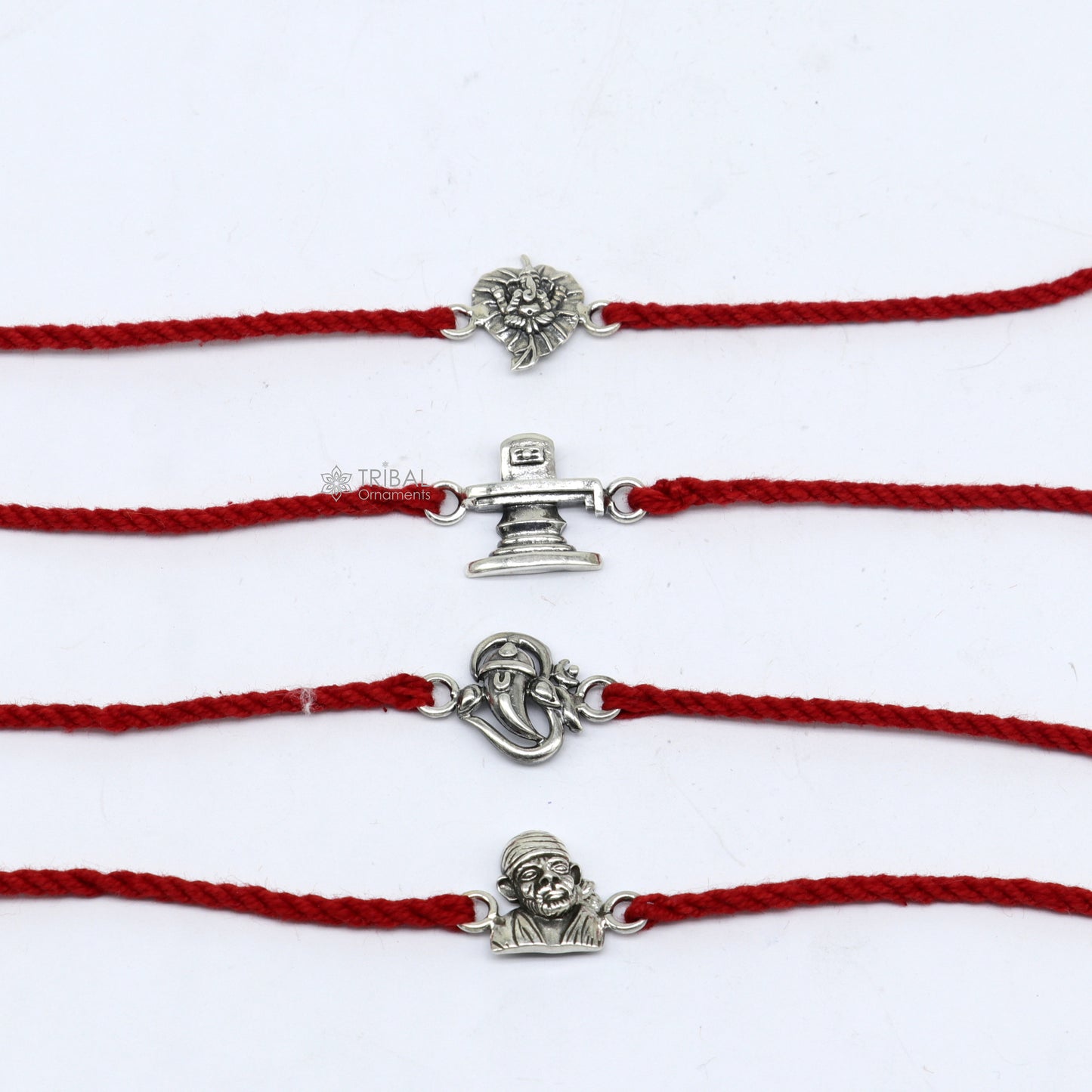 925 sterling silver handmade Unique god Shiva lingam /Ganesha/sai baba/ idols pendant Rakhi Bracelet, Exclusive Rakshabandhan gift rk308 - TRIBAL ORNAMENTS