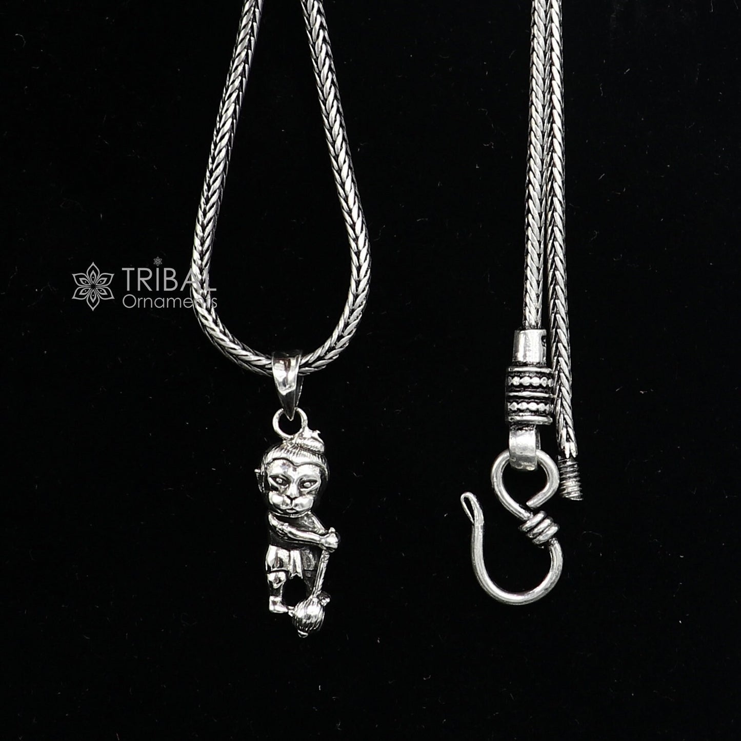 925 pure silver lord BAL HANUMAN pendant best gifting pendant, wheat chain necklace locket best gifting delicate unisex jewelry Nsp722 - TRIBAL ORNAMENTS