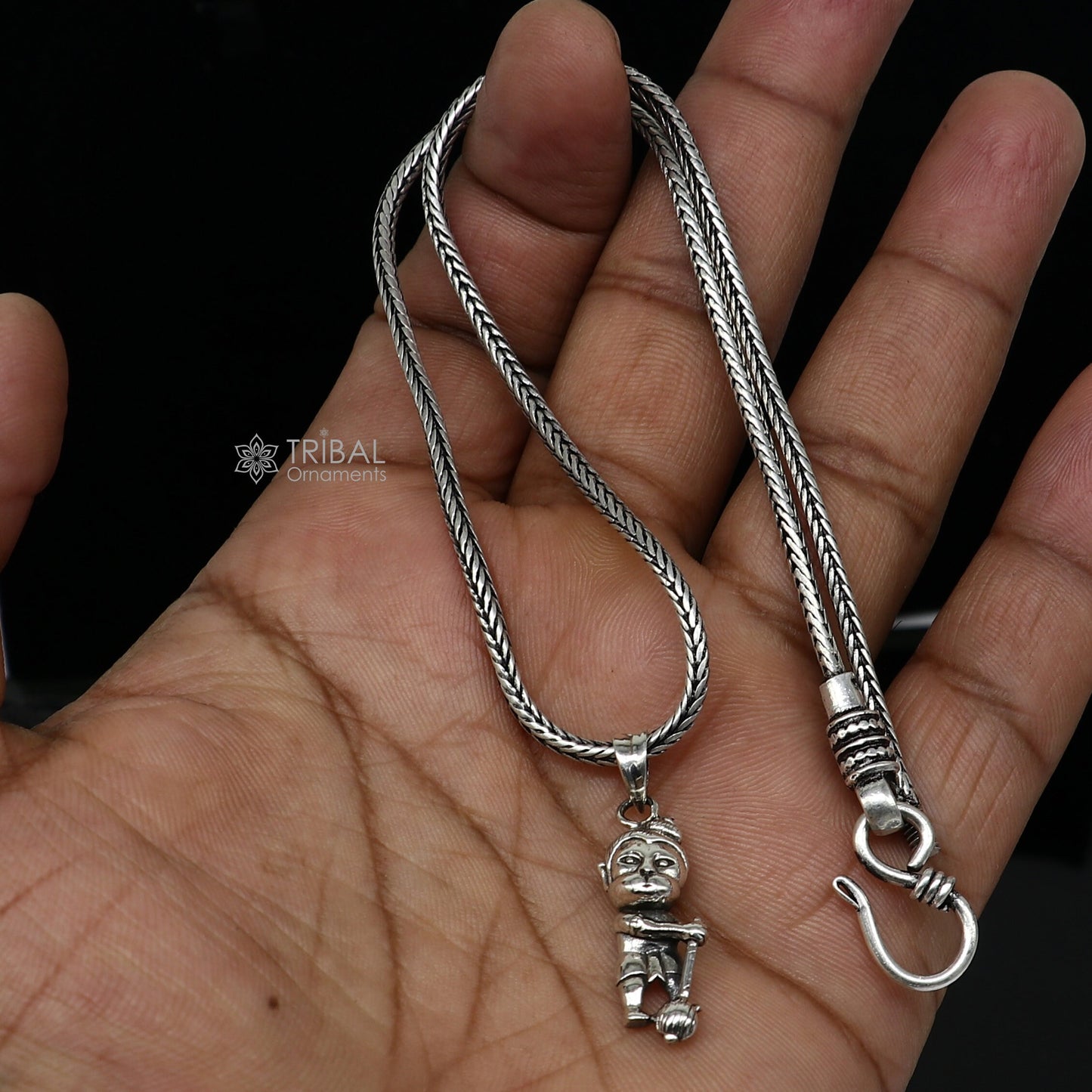 925 pure silver lord BAL HANUMAN pendant best gifting pendant, wheat chain necklace locket best gifting delicate unisex jewelry Nsp722 - TRIBAL ORNAMENTS