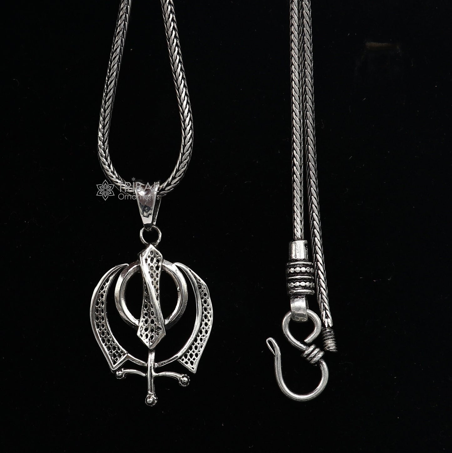 925 pure silver Divine GURU Nanak sahib khalsa pendant best gifting pendant, wheat chain necklace locket delicate unisex jewelry nsp727 - TRIBAL ORNAMENTS