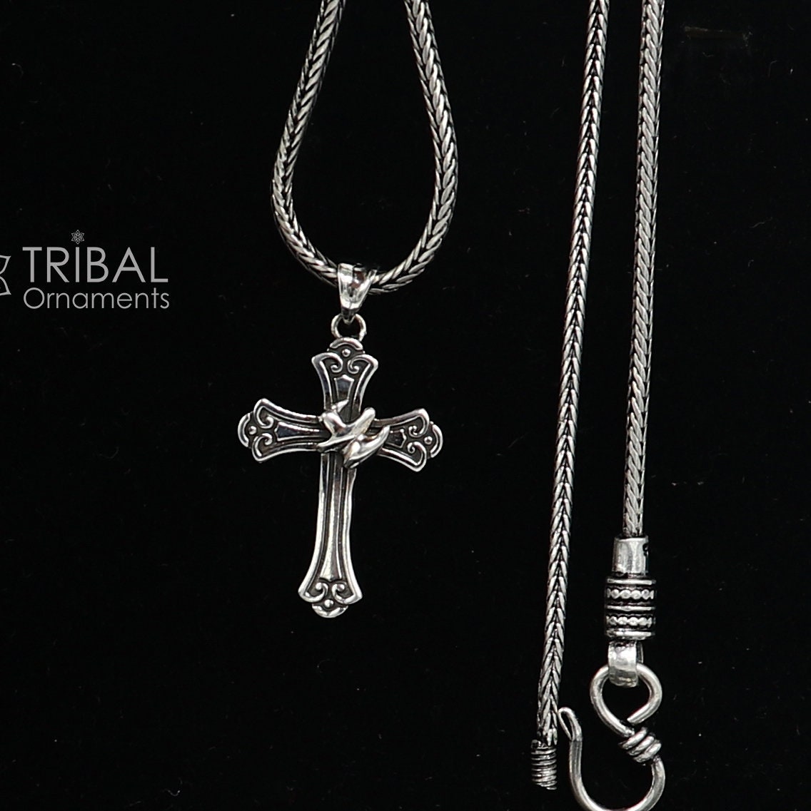 925 pure silver divine CROSS pendant best gifting pendant, wheat chain necklace locket best gifting delicate unisex jewelry nsp737 - TRIBAL ORNAMENTS