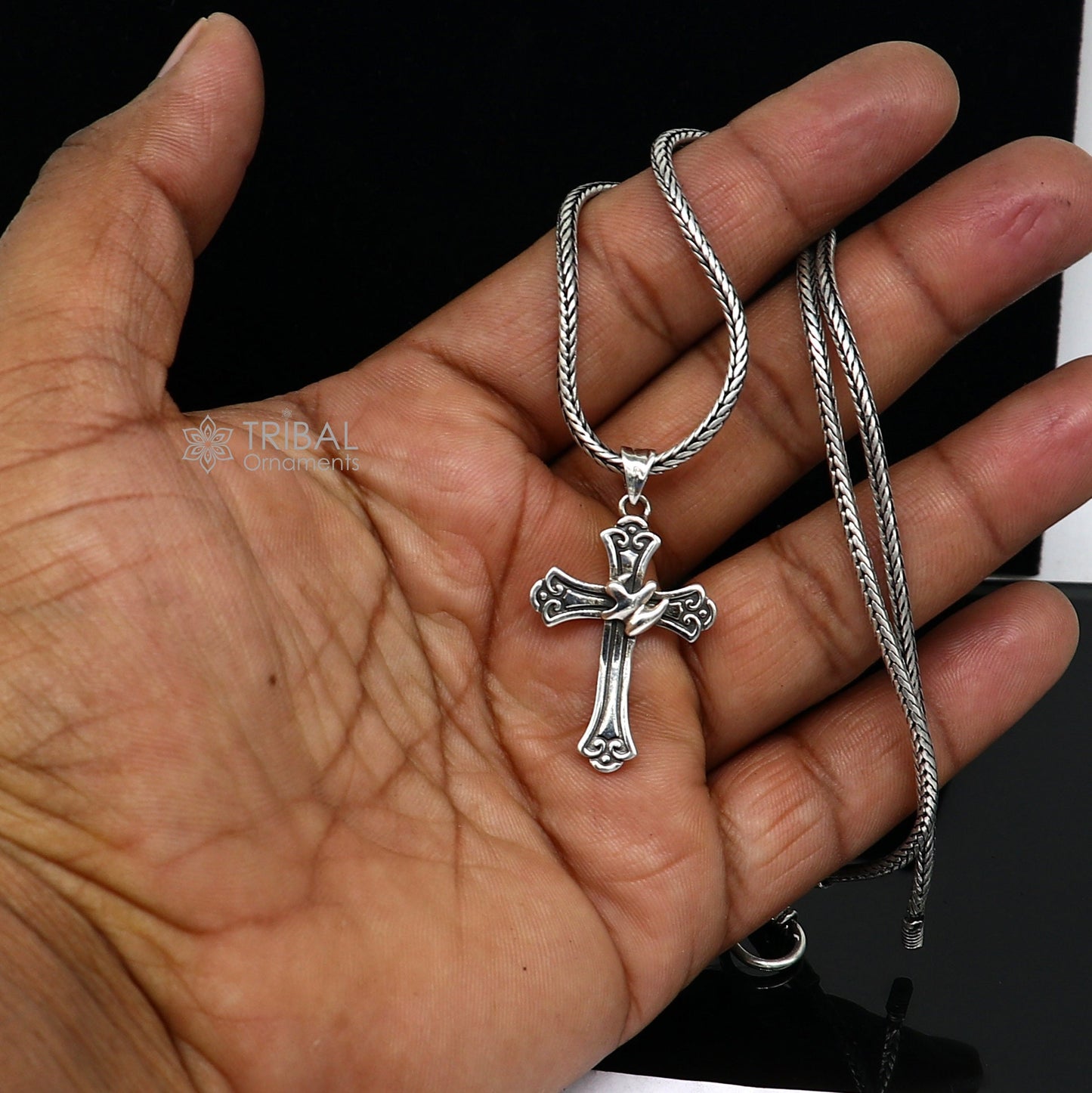 925 pure silver divine CROSS pendant best gifting pendant, wheat chain necklace locket best gifting delicate unisex jewelry nsp737 - TRIBAL ORNAMENTS