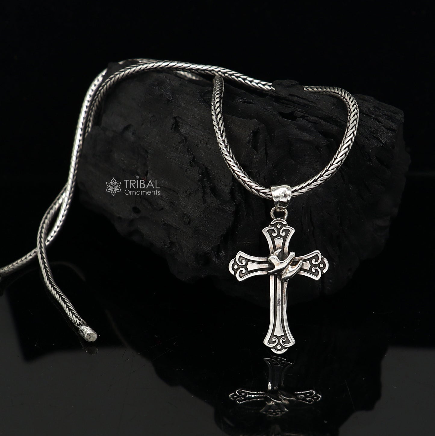 925 pure silver divine CROSS pendant best gifting pendant, wheat chain necklace locket best gifting delicate unisex jewelry nsp737 - TRIBAL ORNAMENTS