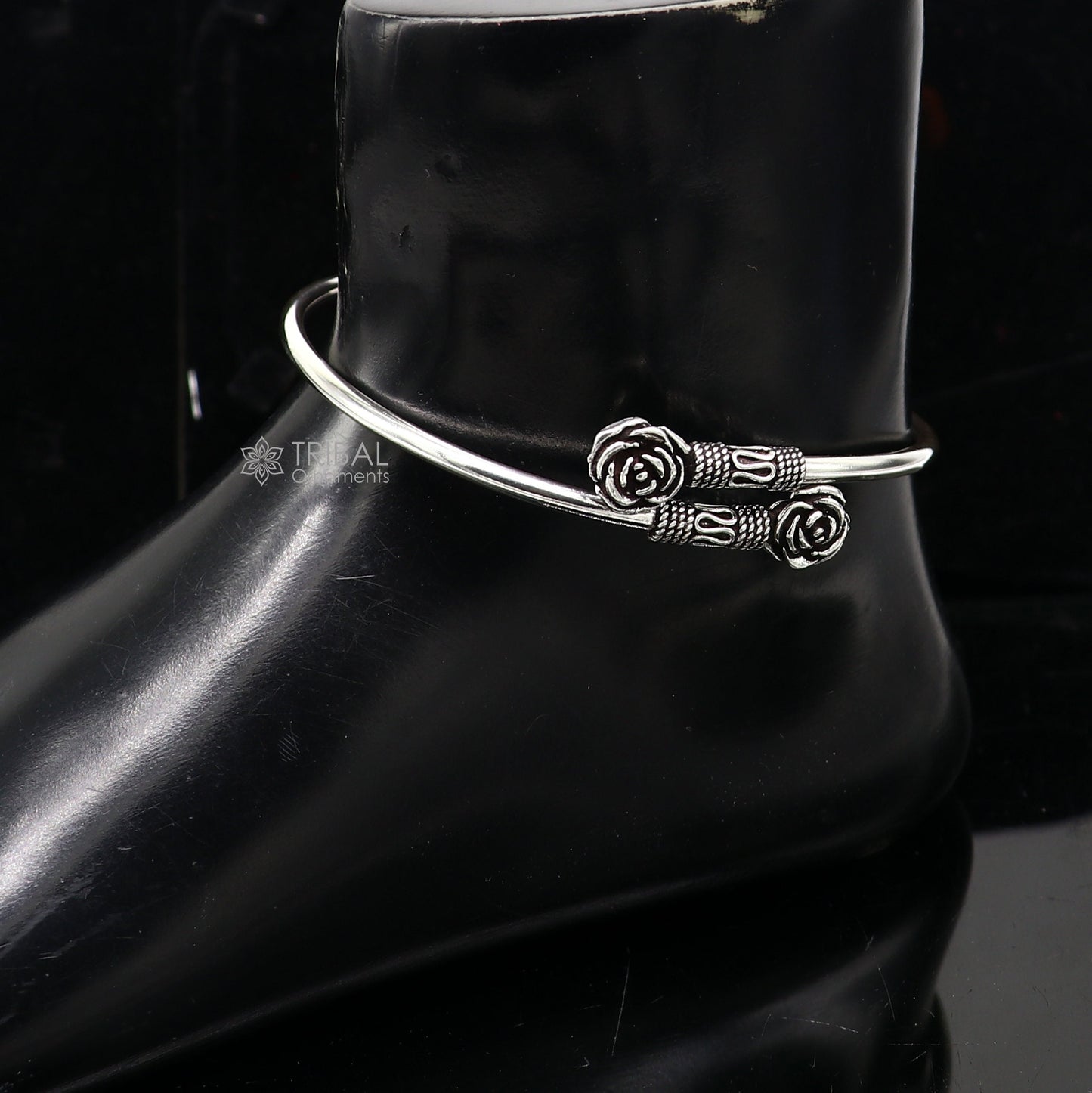 Trendy cultural 925 sterling silver handmade fabulous foot anklet kada/anklet amazing rose flower design tribal ethnic jewelry india nsfk103 - TRIBAL ORNAMENTS