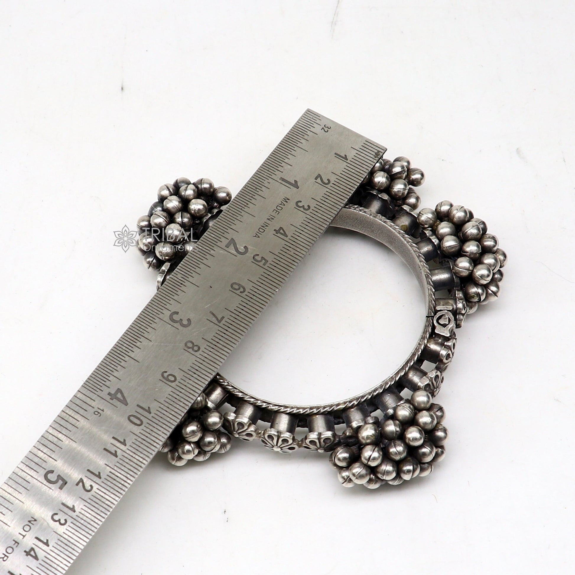 Vintage trendy style 925 sterling silver handmade unique tribal cultural bangle bracelet kada with silver beads work wedding jewelry nsk725 - TRIBAL ORNAMENTS