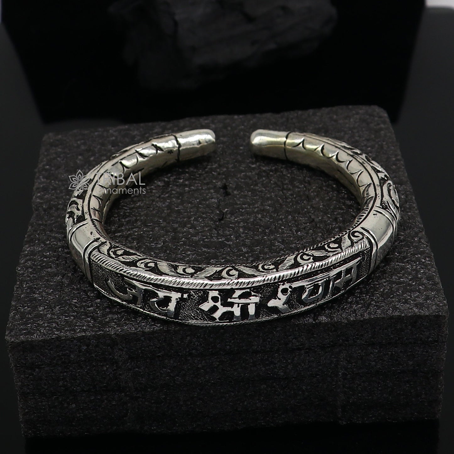 925 Sterling silver handmade Divine "jai Shree Shyam" Lord Krishna mantra bracelet kada best divine unisex tribal ethnic jewelry nsk709 - TRIBAL ORNAMENTS