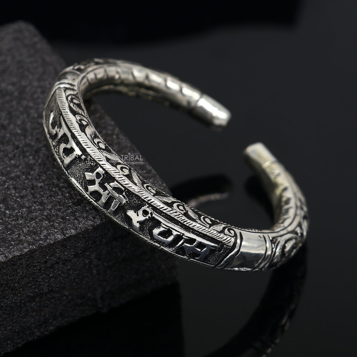 925 Sterling silver handmade Divine "jai Shree Shyam" Lord Krishna mantra bracelet kada best divine unisex tribal ethnic jewelry nsk709 - TRIBAL ORNAMENTS