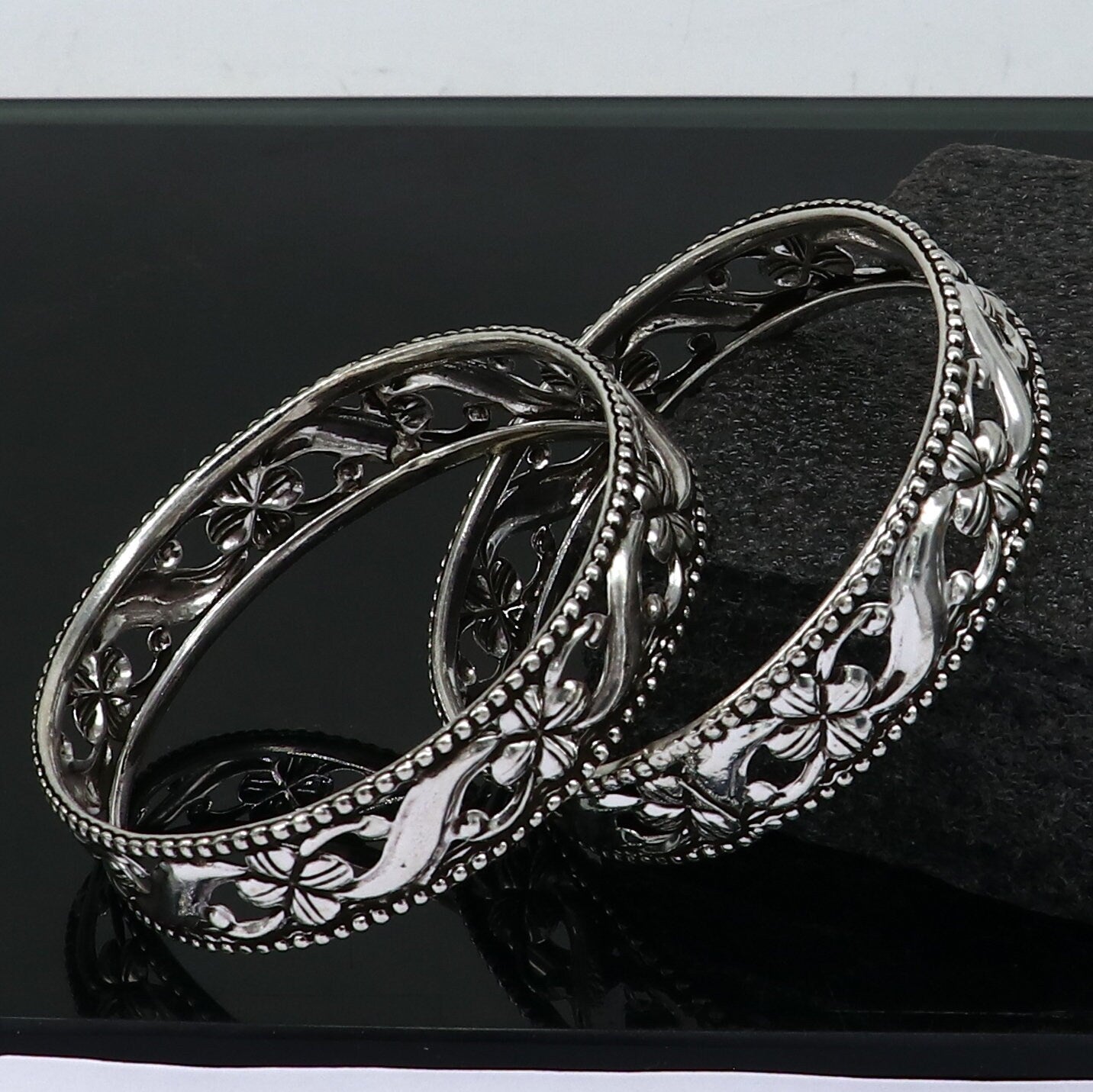 Floral style 925 sterling silver amazing customized bangle bracelet kada , best brides gifting ethnic stylish tribal fashion jewelry nba394 - TRIBAL ORNAMENTS