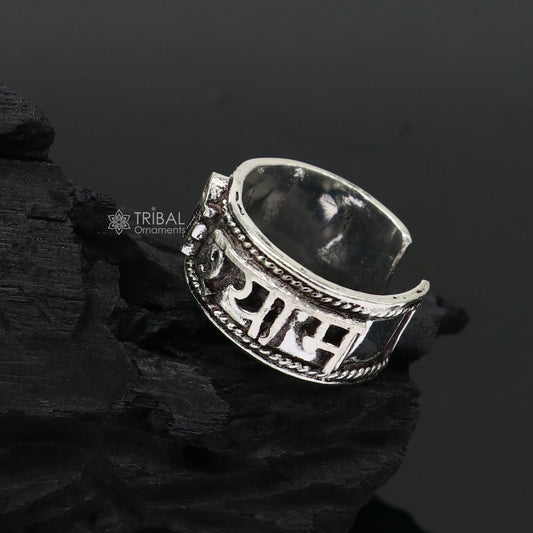 925 sterling silver 12mm wide solid handmade Adjustable idol Krishna mantra "Jai Shri Shyam" ring band, thumb ring oxidized jewelry sr380 - TRIBAL ORNAMENTS
