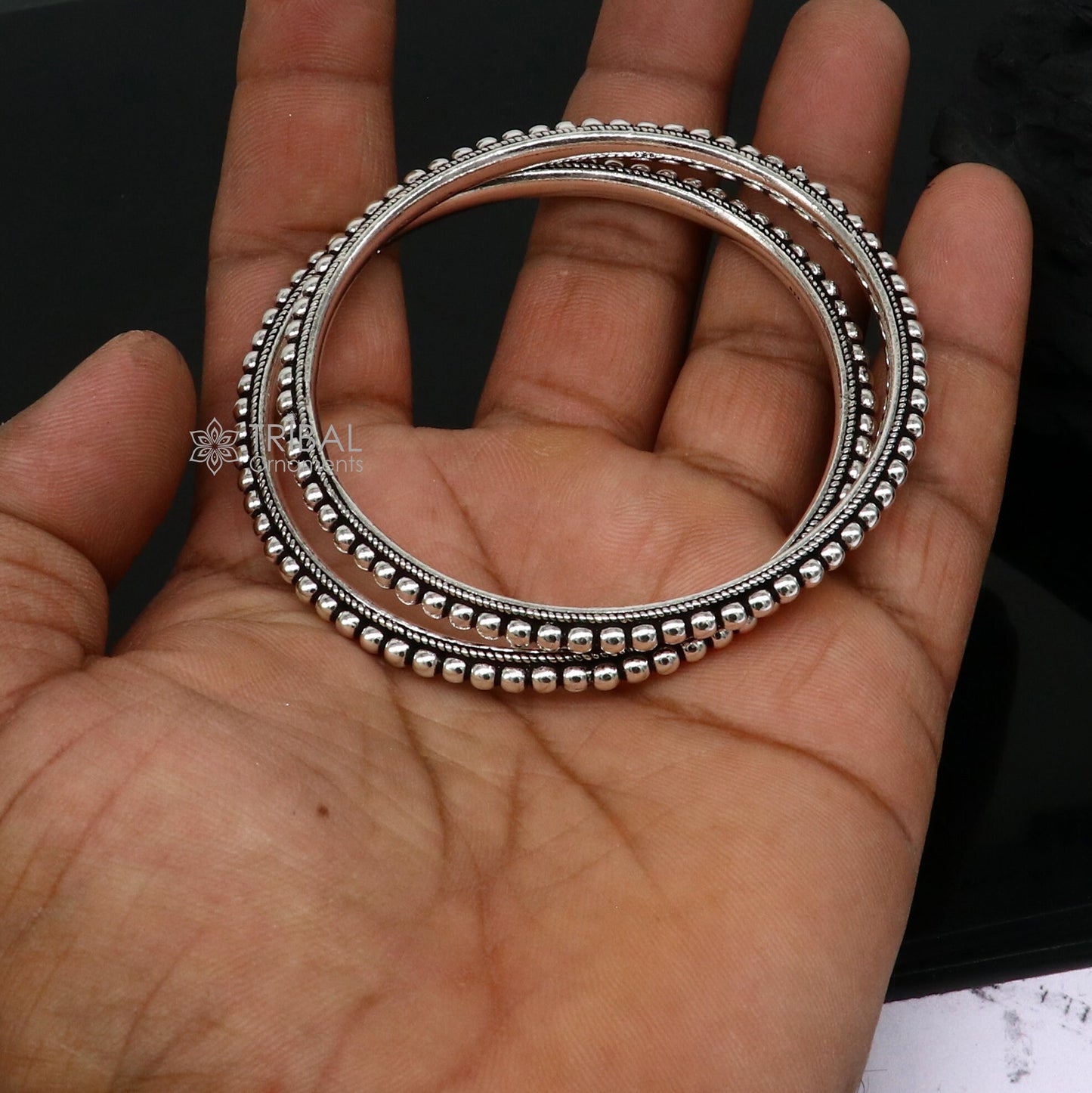 Cultural trendy 925 sterling silver handmade gorgeous bangle bracelet with excellent silver ball work tribal wedding fancy jewelry nba398 - TRIBAL ORNAMENTS