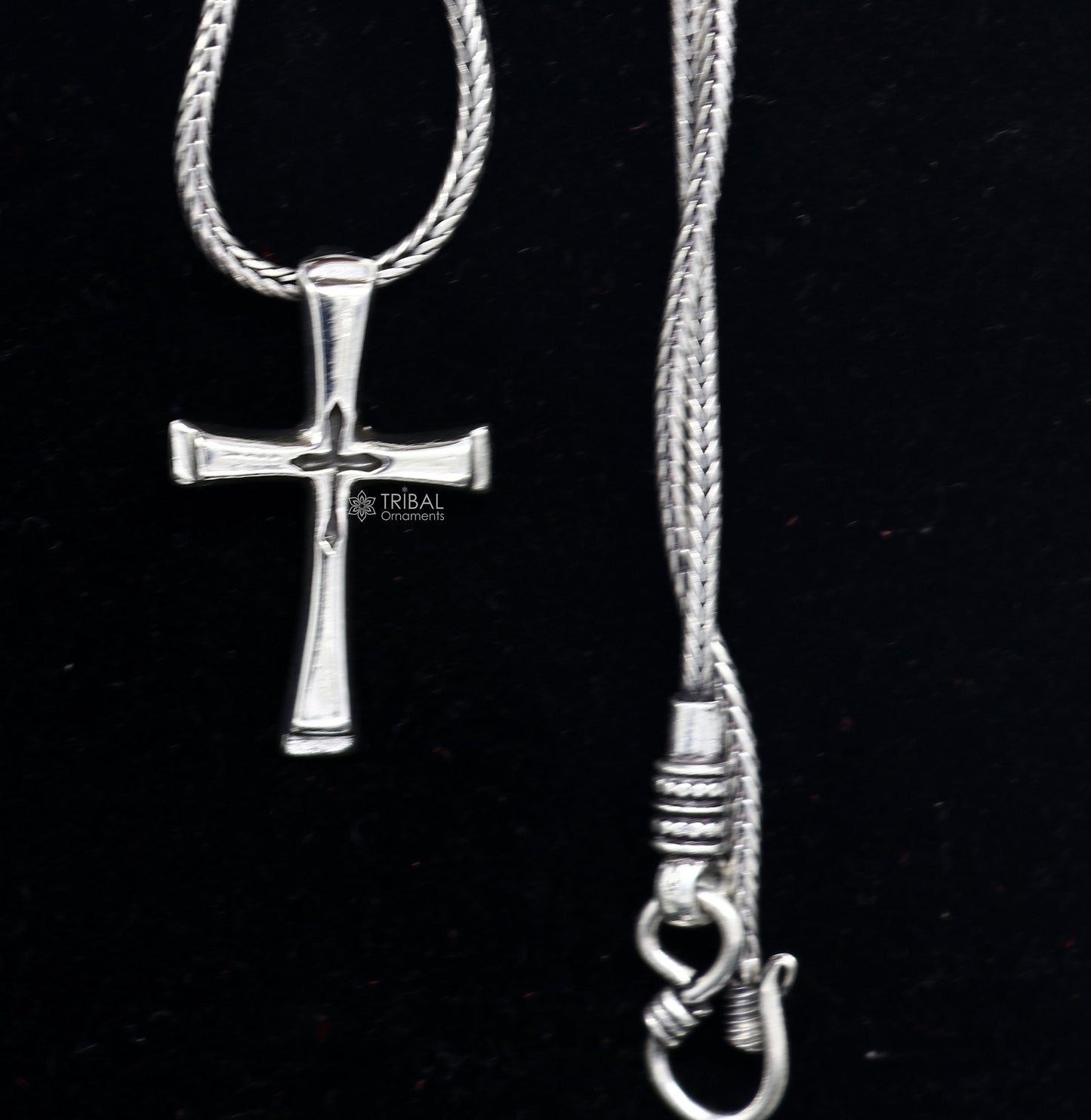 925 pure silver divine CROSS pendant best gifting pendant, wheat chain necklace locket best gifting delicate unisex jewelry nsp745 - TRIBAL ORNAMENTS