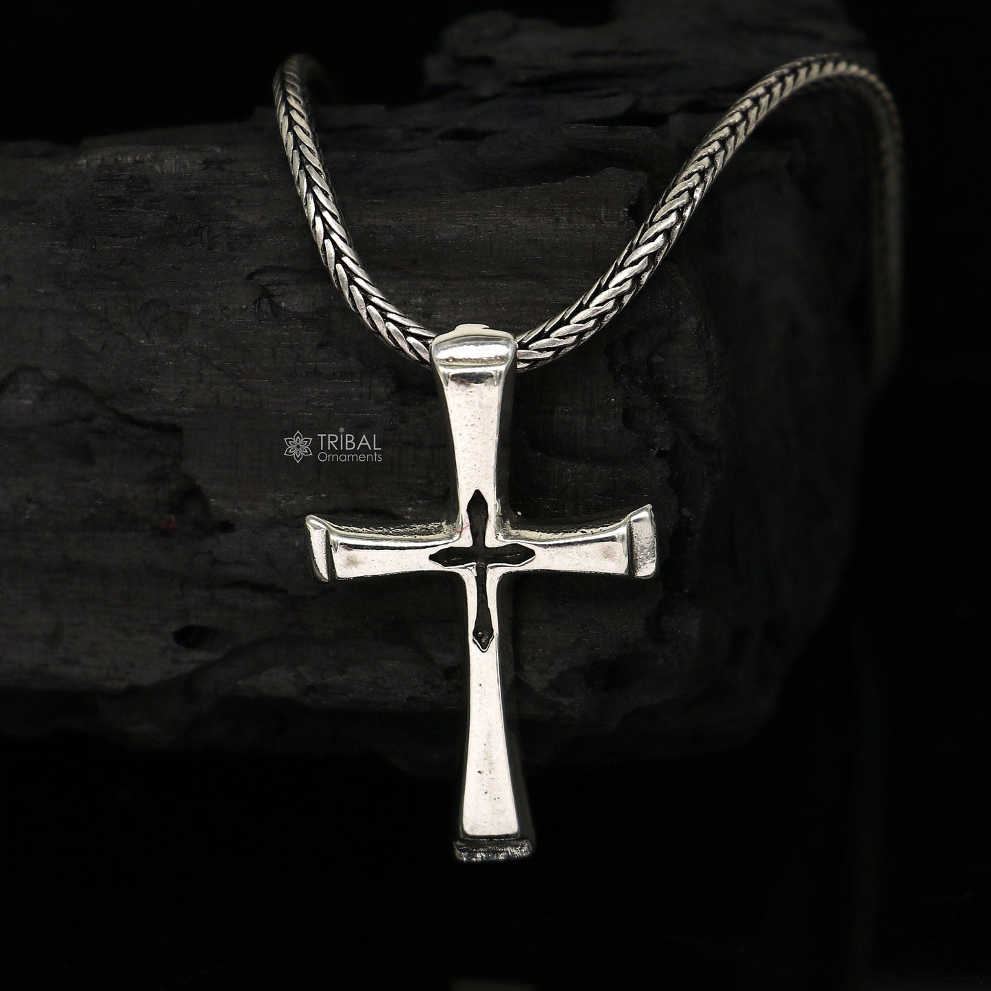 925 pure silver divine CROSS pendant best gifting pendant, wheat chain necklace locket best gifting delicate unisex jewelry nsp745 - TRIBAL ORNAMENTS
