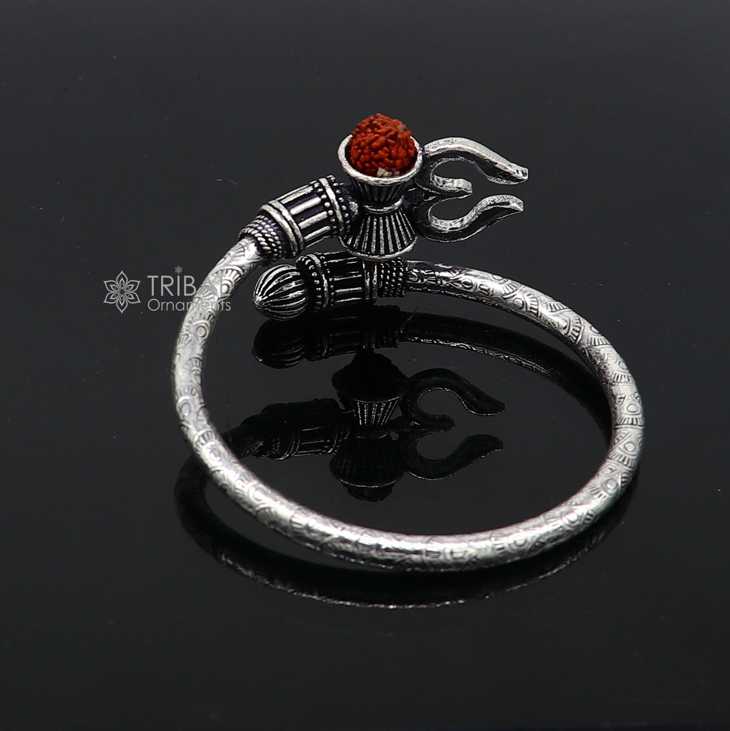 Trendy Lord Shiva trident trishul trishool kada 925 Sterling silver handmade bangle bracelet with natural Rudraksha magical kada nsk743 - TRIBAL ORNAMENTS