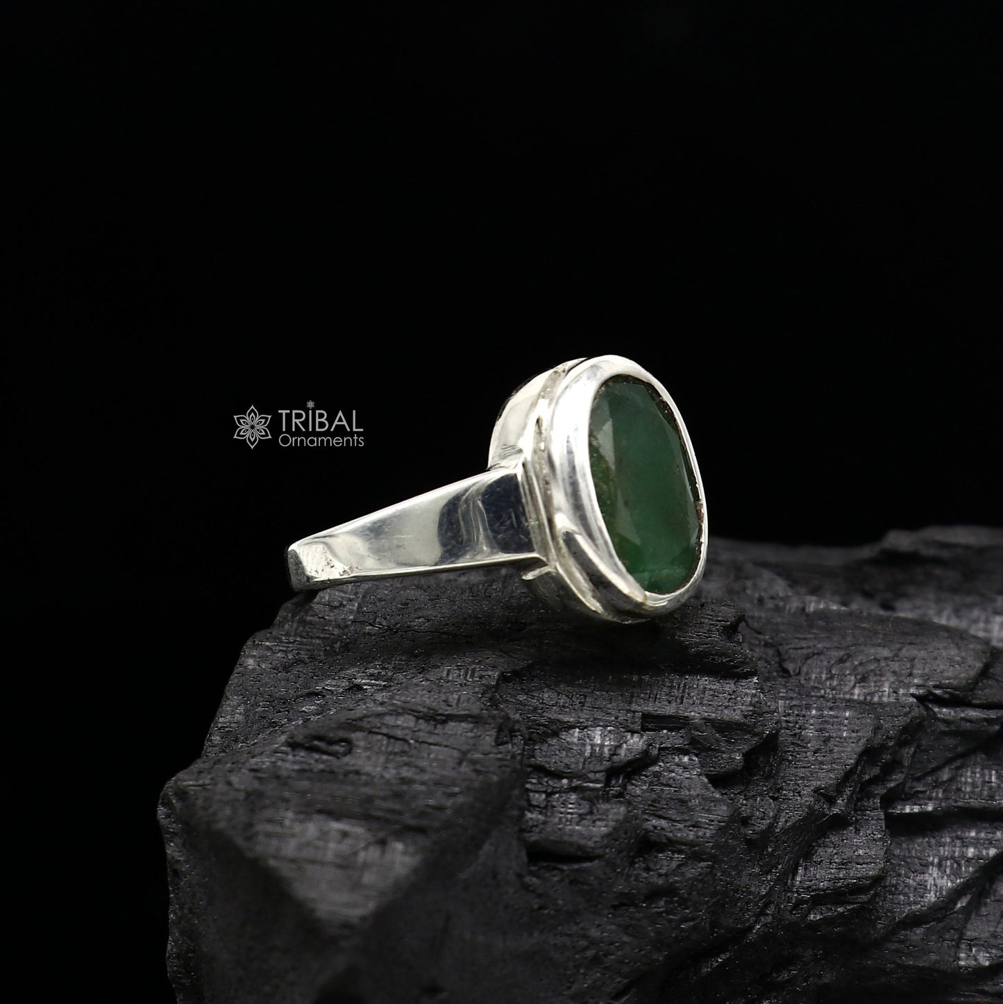 Authentic real 6 carat Green emerald stone 925 sterling silver handmade ring band for both men's and girl's, best Astro ring sr377 - TRIBAL ORNAMENTS