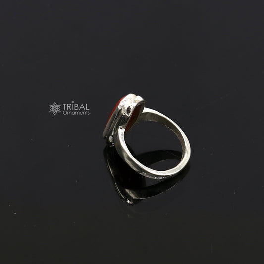 Authentic real Coral (Munga) stone 925 sterling silver handmade ring band for both men's and girl's, best Astro ring sr379 - TRIBAL ORNAMENTS