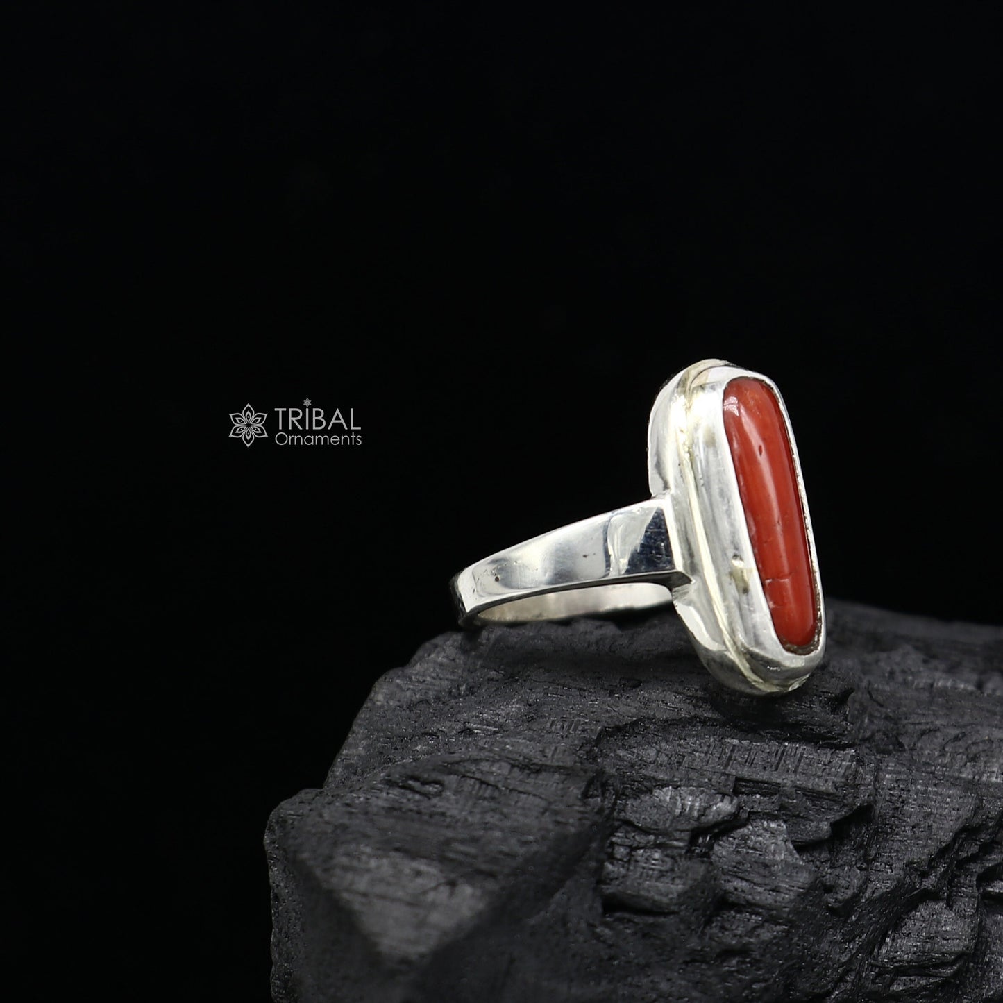 Authentic real Coral (Munga) stone 925 sterling silver handmade ring band for both men's and girl's, best Astro ring sr379 - TRIBAL ORNAMENTS
