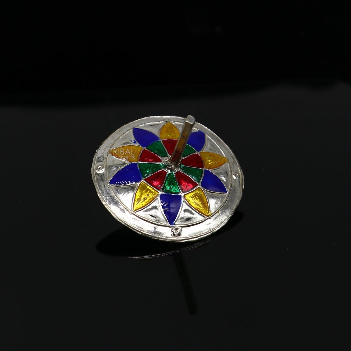 925 sterling silver handmade enamel work Firki or Lattu toy , best silver toy for your baby Krishna idols, best silver article india su1153 - TRIBAL ORNAMENTS