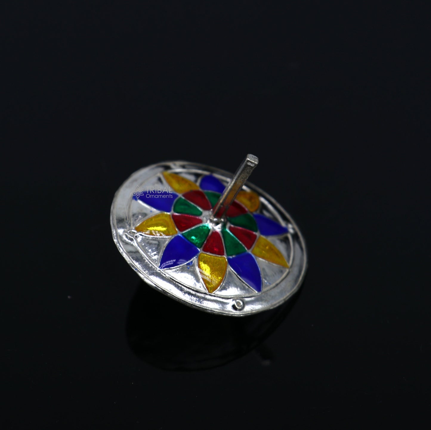 925 sterling silver handmade enamel work Firki or Lattu toy , best silver toy for your baby Krishna idols, best silver article india su1153 - TRIBAL ORNAMENTS