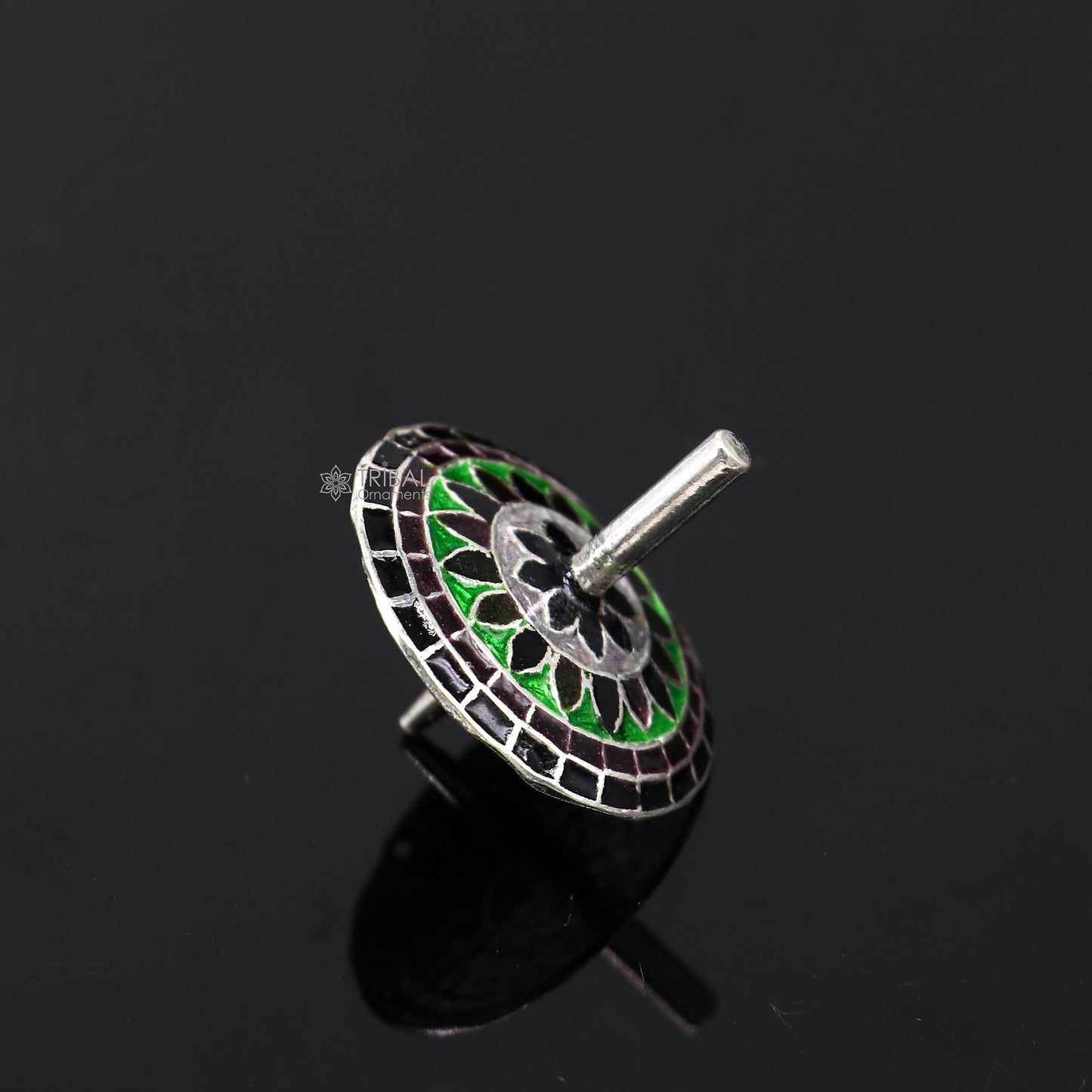 925 sterling silver handmade enamel work Firki or Lattu toy , best silver toy for your baby Krishna idols, best silver article india su1156 - TRIBAL ORNAMENTS