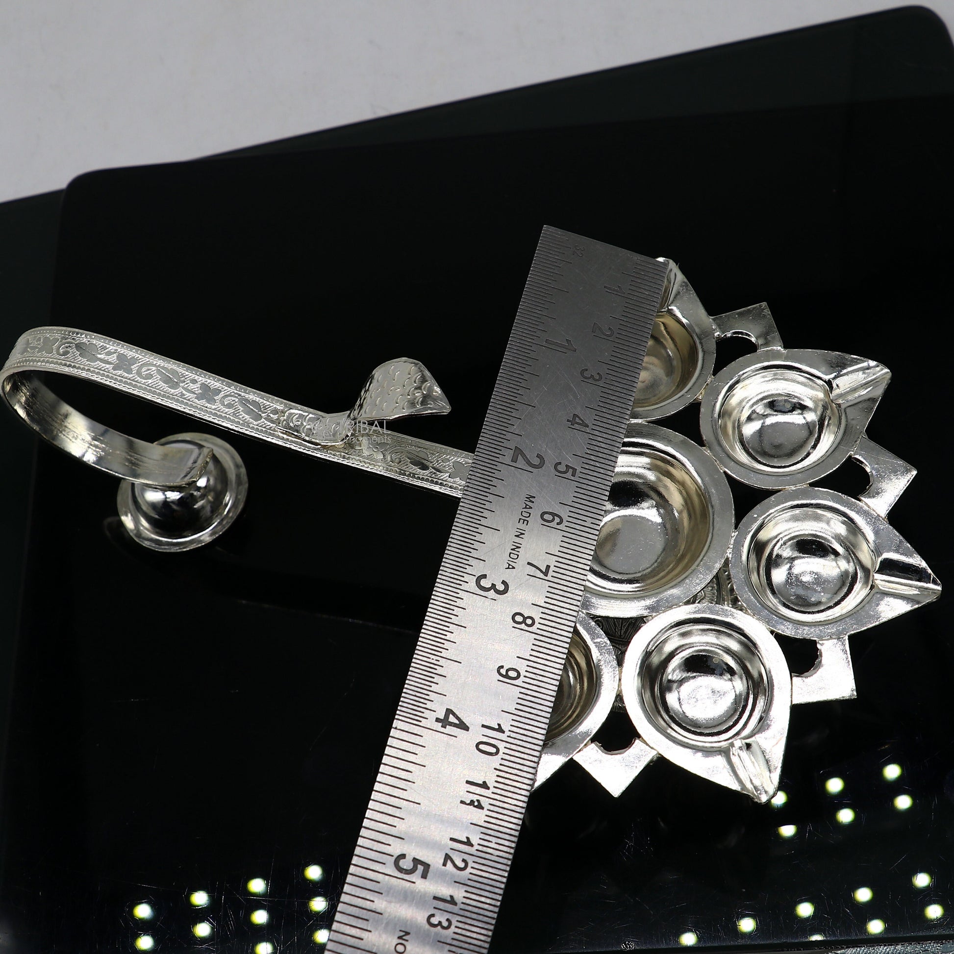 925 Sterling silver handmade amazing design home temple art Aarti lamp, Divine 5 lamp aarti for puja or worshipping su1167 - TRIBAL ORNAMENTS