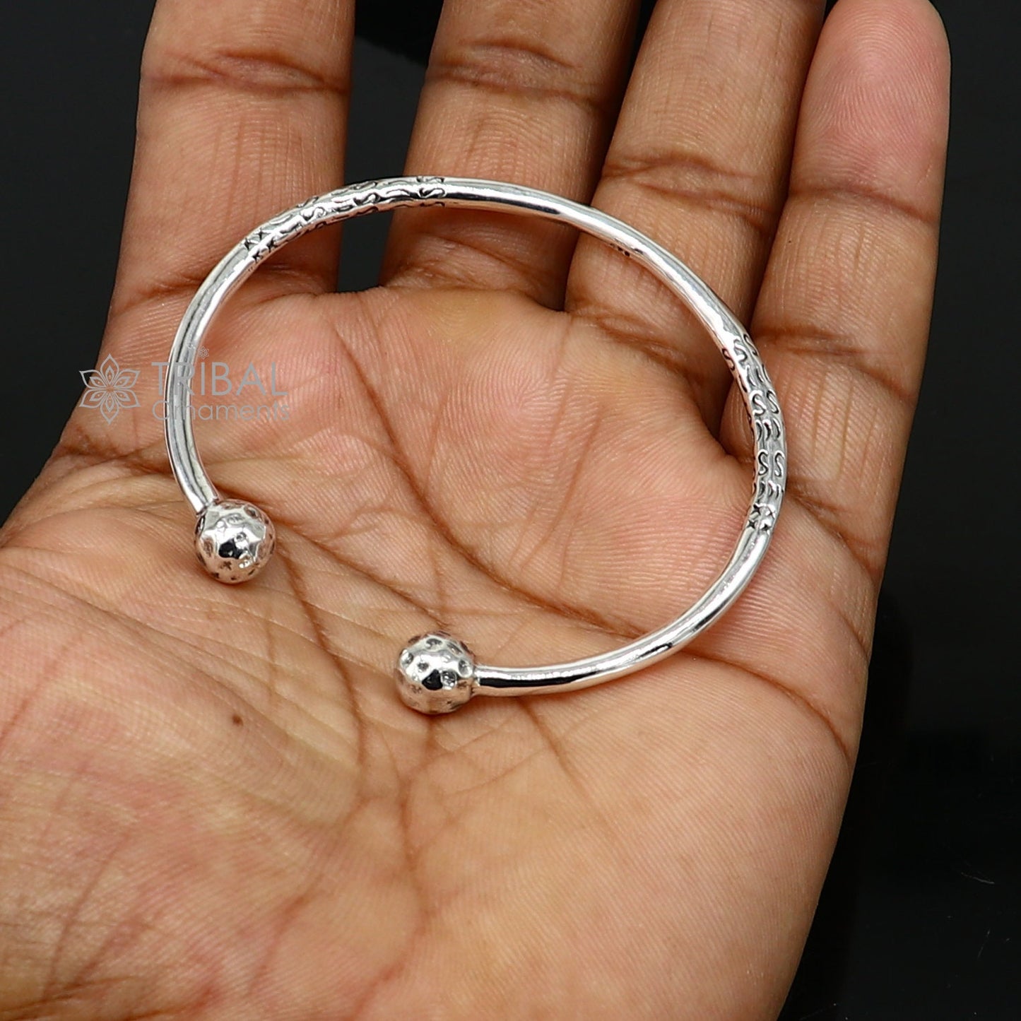 925 sterling silver plain shiny design customized double ball bangle bracelet kada, best stylish brides bangle belly dance jewelry cuff178 - TRIBAL ORNAMENTS