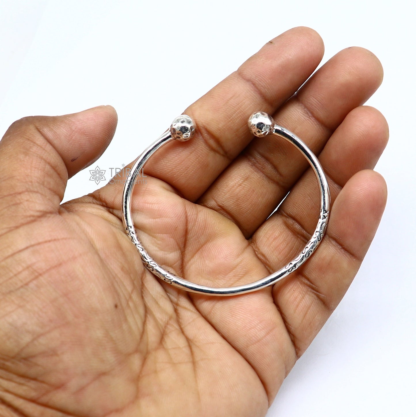 925 sterling silver plain shiny design customized double ball bangle bracelet kada, best stylish brides bangle belly dance jewelry cuff178 - TRIBAL ORNAMENTS