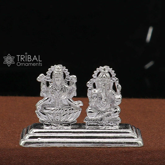 1" 925 Sterling silver handmade gorgeous Hindu idols Lakshmi and Ganesha statue, puja article figurine, home décor Diwali puja gift art662 - TRIBAL ORNAMENTS