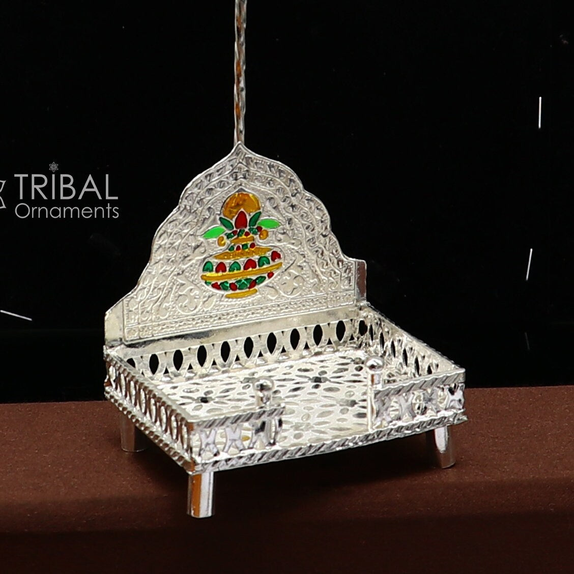 925 pure sterling silver handcrafted small sinhasan, idol krishna Bal Gopala throne, god statue's stand chair temple art puja article su1168 - TRIBAL ORNAMENTS