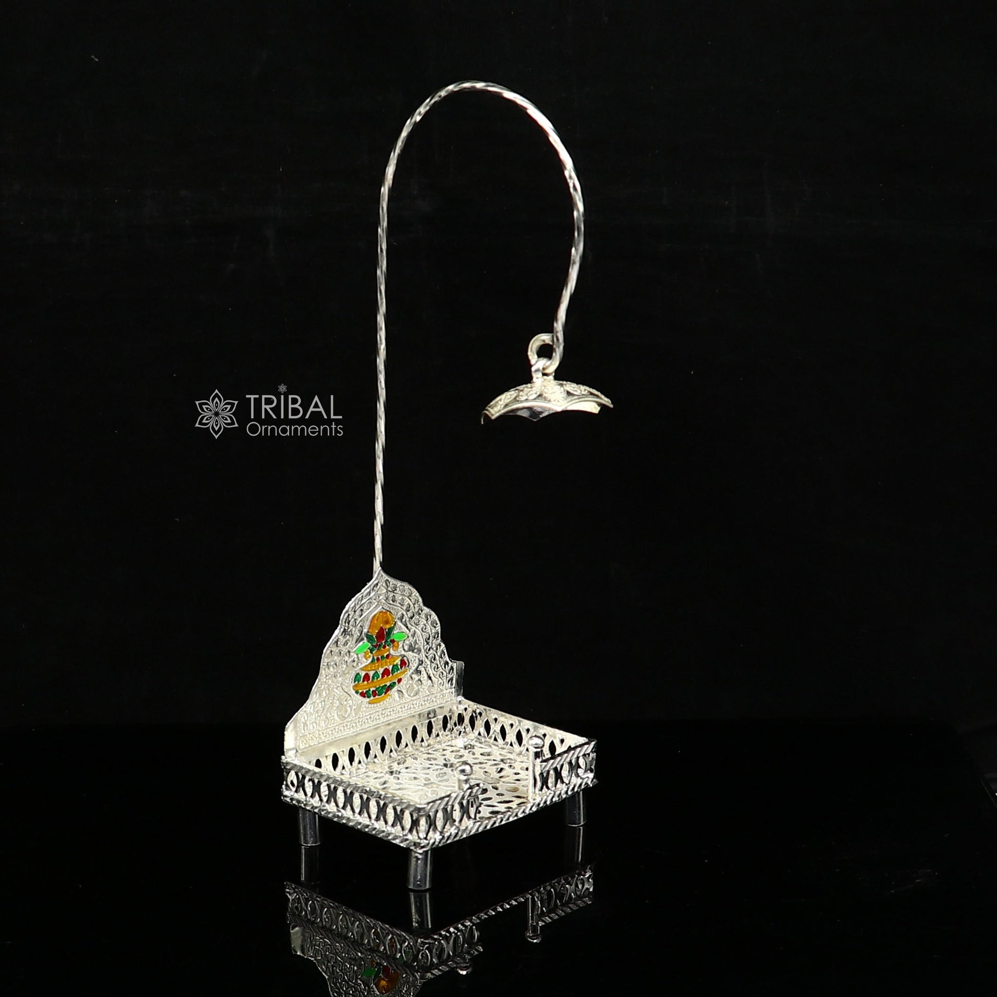 925 pure sterling silver handcrafted small sinhasan, idol krishna Bal Gopala throne, god statue's stand chair temple art puja article su1168 - TRIBAL ORNAMENTS