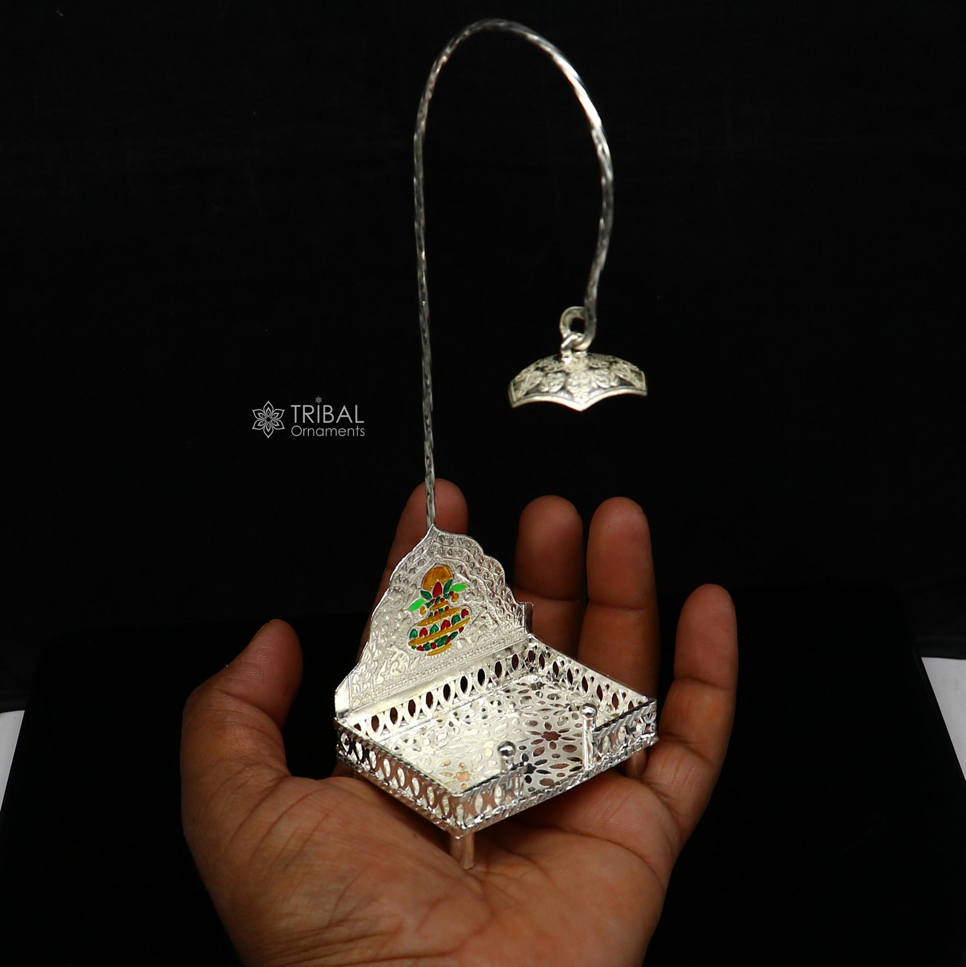 925 pure sterling silver handcrafted small sinhasan, idol krishna Bal Gopala throne, god statue's stand chair temple art puja article su1168 - TRIBAL ORNAMENTS