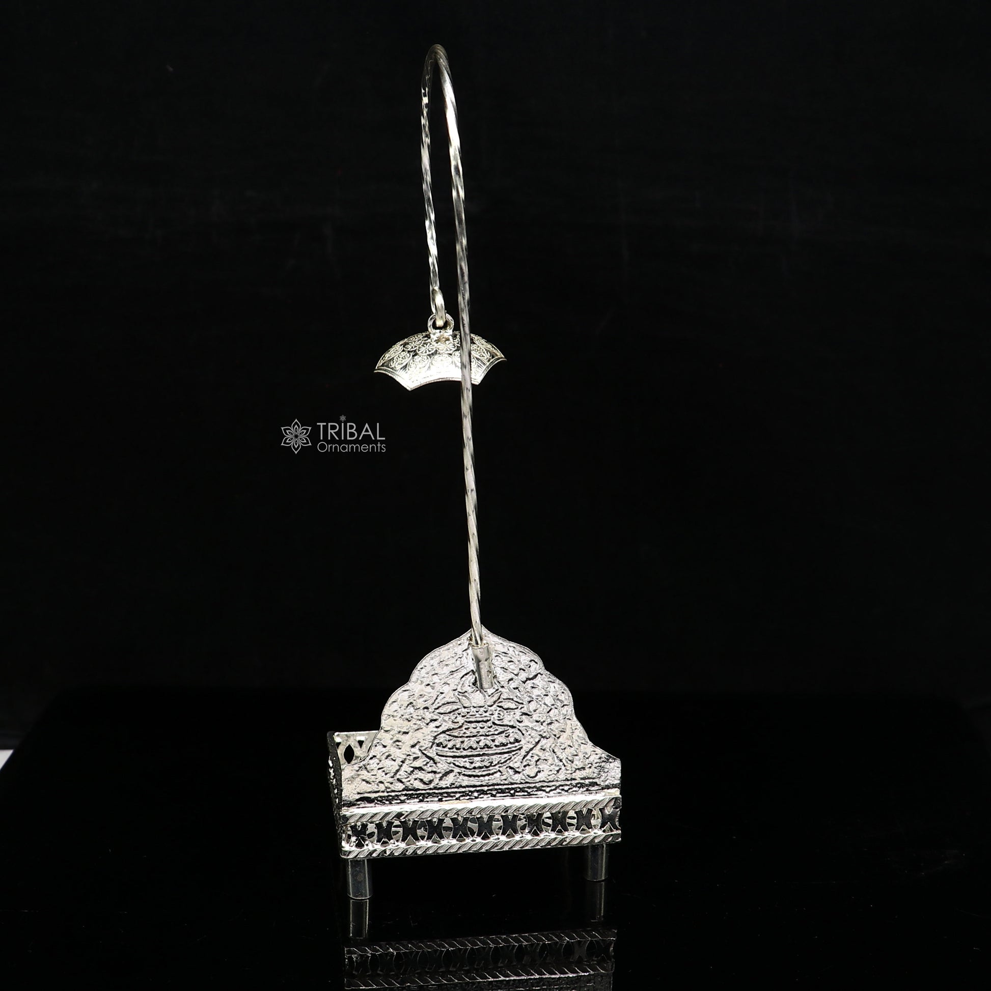 925 pure sterling silver handcrafted small sinhasan, idol krishna Bal Gopala throne, god statue's stand chair temple art puja article su1168 - TRIBAL ORNAMENTS