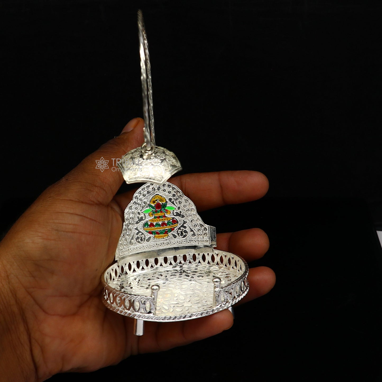 925 pure sterling silver handcrafted small singhasan, idol krishna Bal Gopala throne, god statue's chair, divine silver chauki aasan su1169 - TRIBAL ORNAMENTS