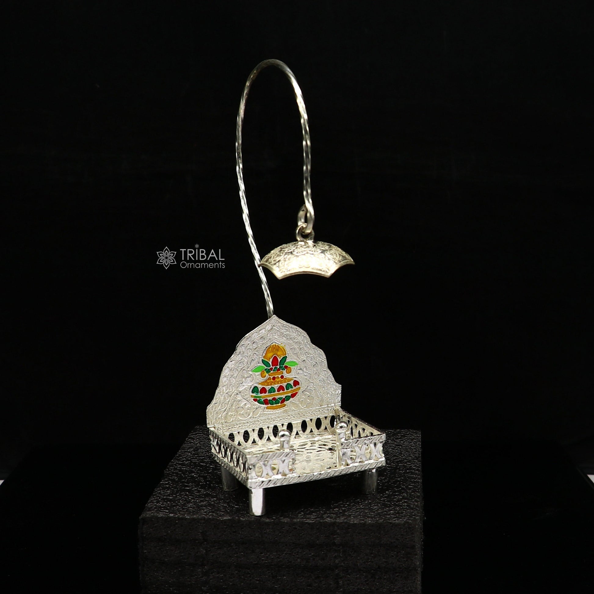 925 pure sterling silver handcrafted small singhasan, idol krishna Bal Gopala throne, god statue's chair, divine silver Chauki Aasan  su1170 - TRIBAL ORNAMENTS