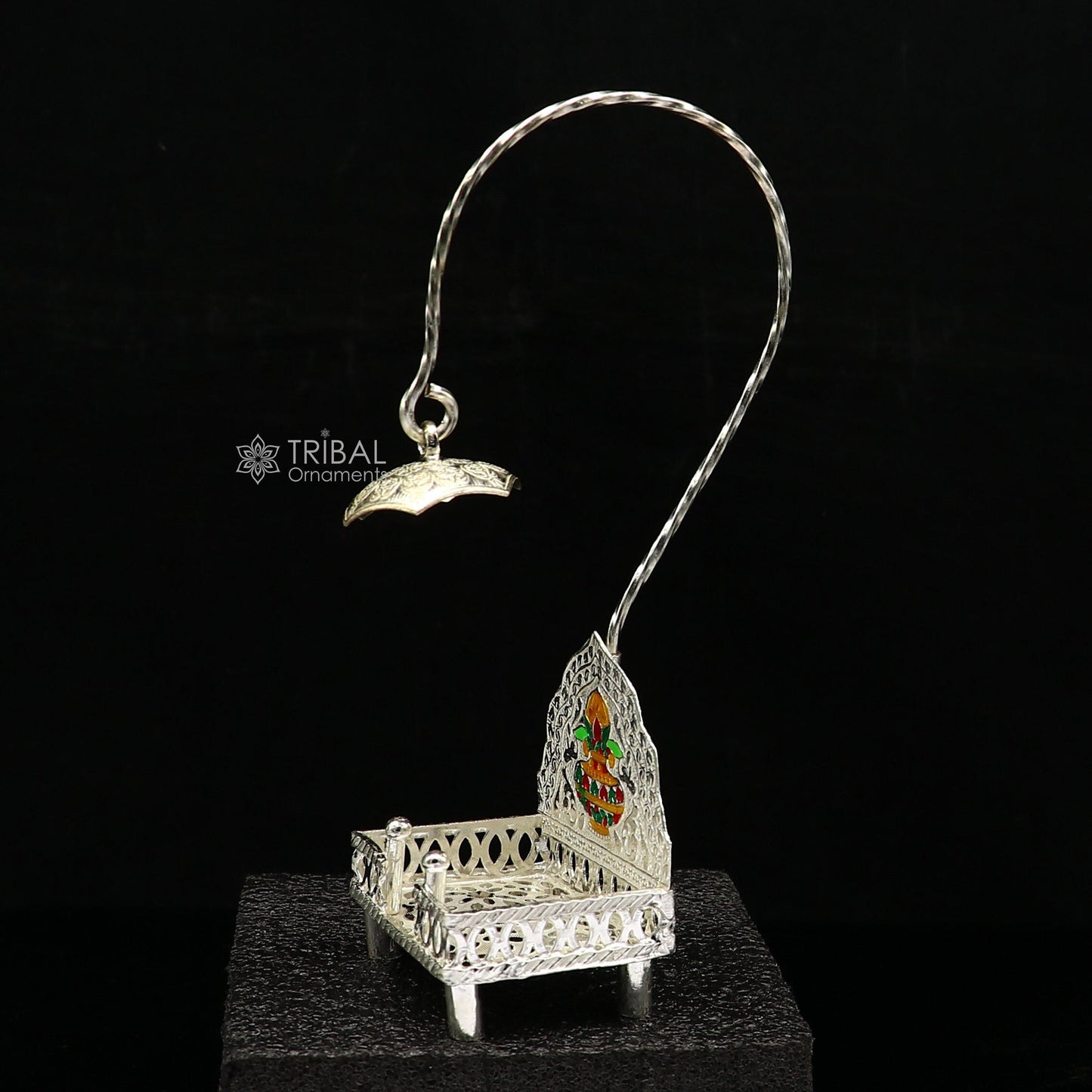 925 pure sterling silver handcrafted small singhasan, idol krishna Bal Gopala throne, god statue's chair, divine silver Chauki Aasan su1170 - TRIBAL ORNAMENTS
